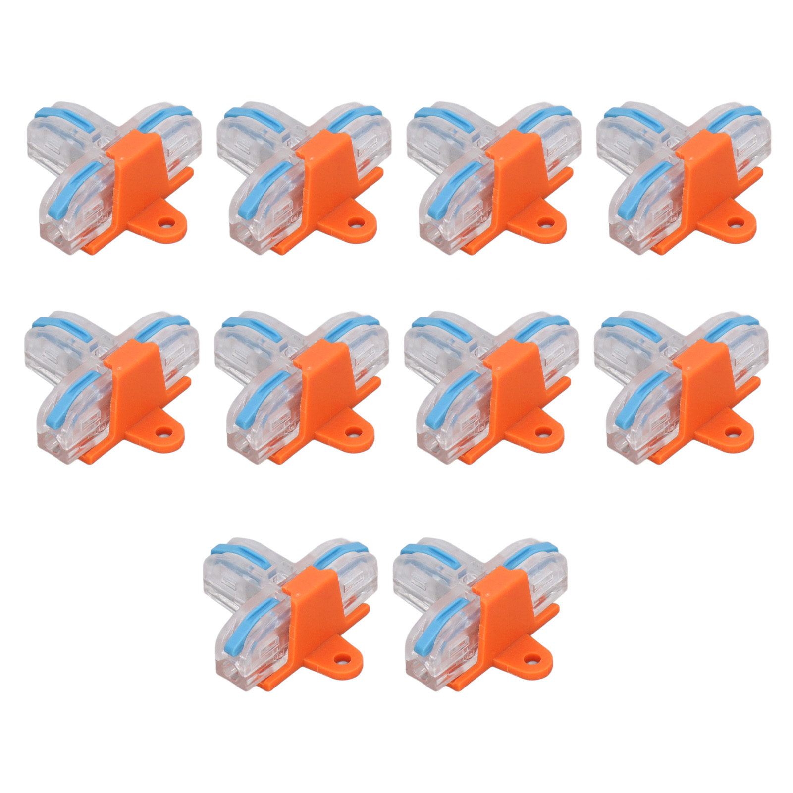 10-teiliges Set T-förmiger Drahtverbinder Aus Kupfer Mit Transparentem Pc-gehäuse Und Schnellverbinder-anschlussklemme (blau)