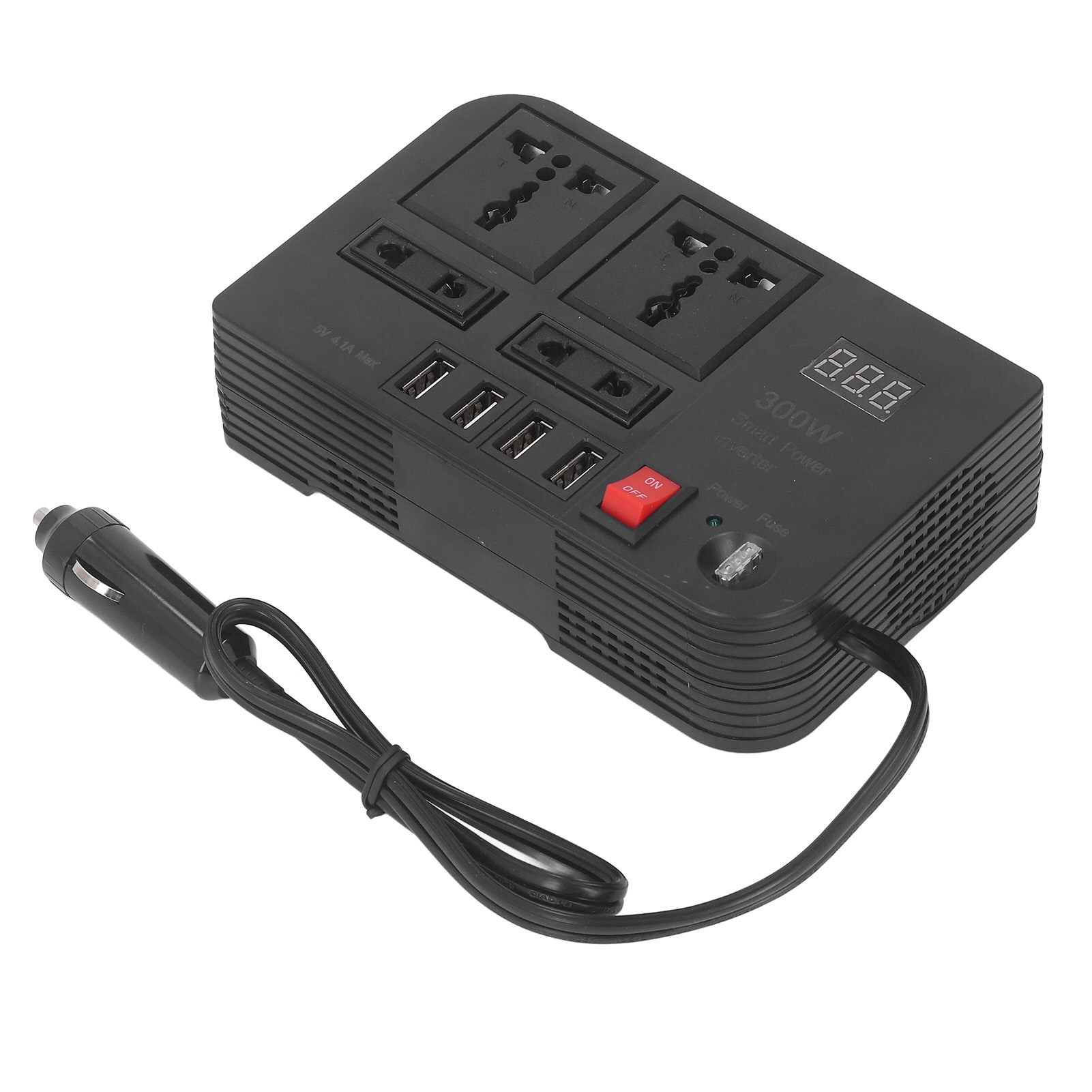 Wechselrichter-steckeradapter 12 V Auf 220 V, 300 W, Digitalanzeige, Unterspannungsschutz