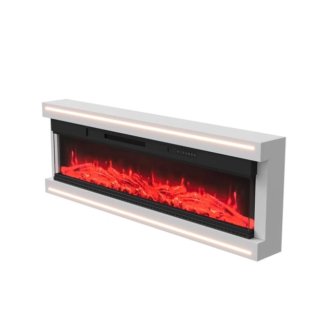 PXloue Elektrokamin Wandkamin mit 3D-Flammeneffekt Verstellbare LED&Heizung-Timer-Thermostat 161x17x52cm