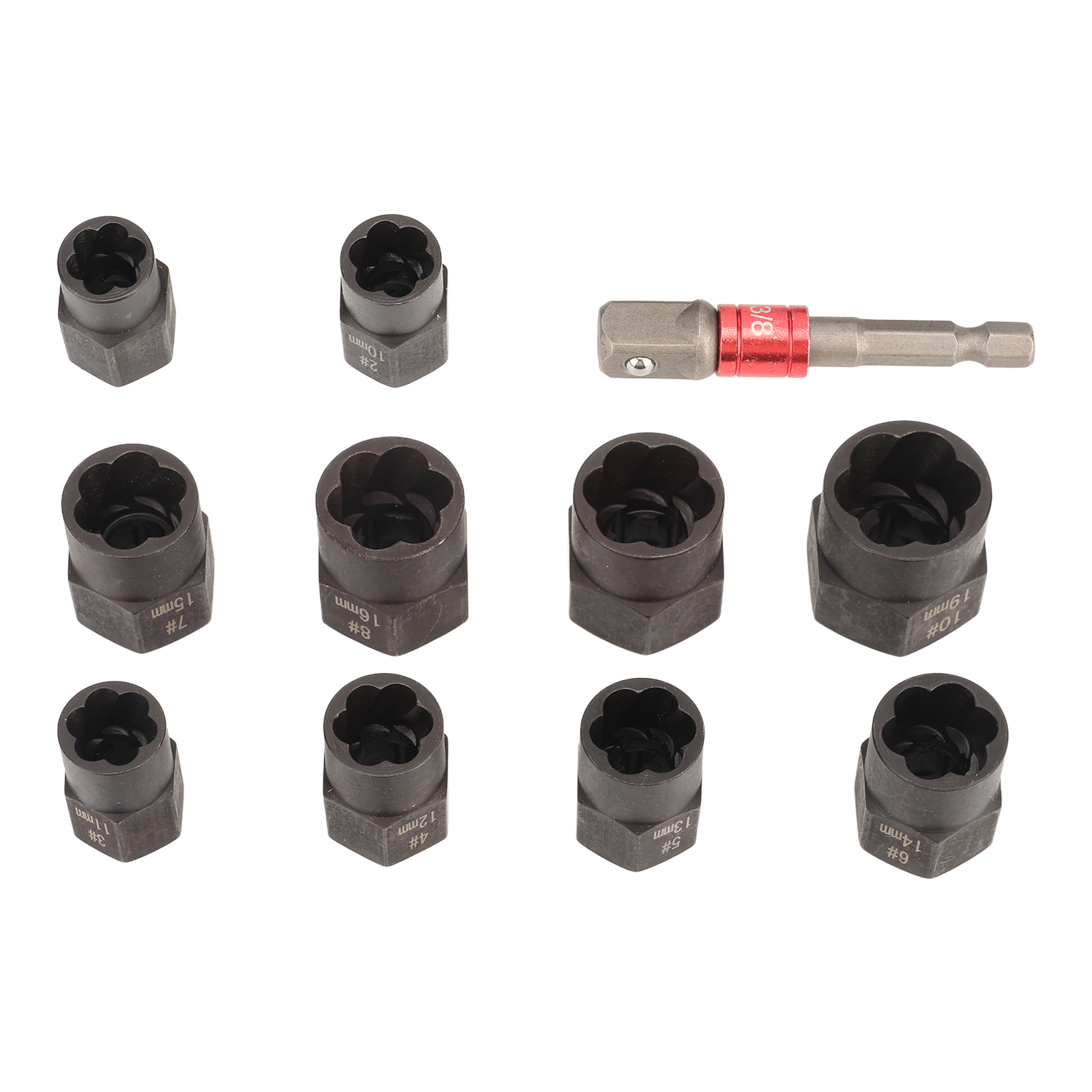 11-teiliges Schlagschrauber-set Mit 3/8-zoll-antrieb, Ausdreher-steckschlüssel Und Sechskantadapter Zum Entfernen Beschädigter, Verrosteter Schrauben