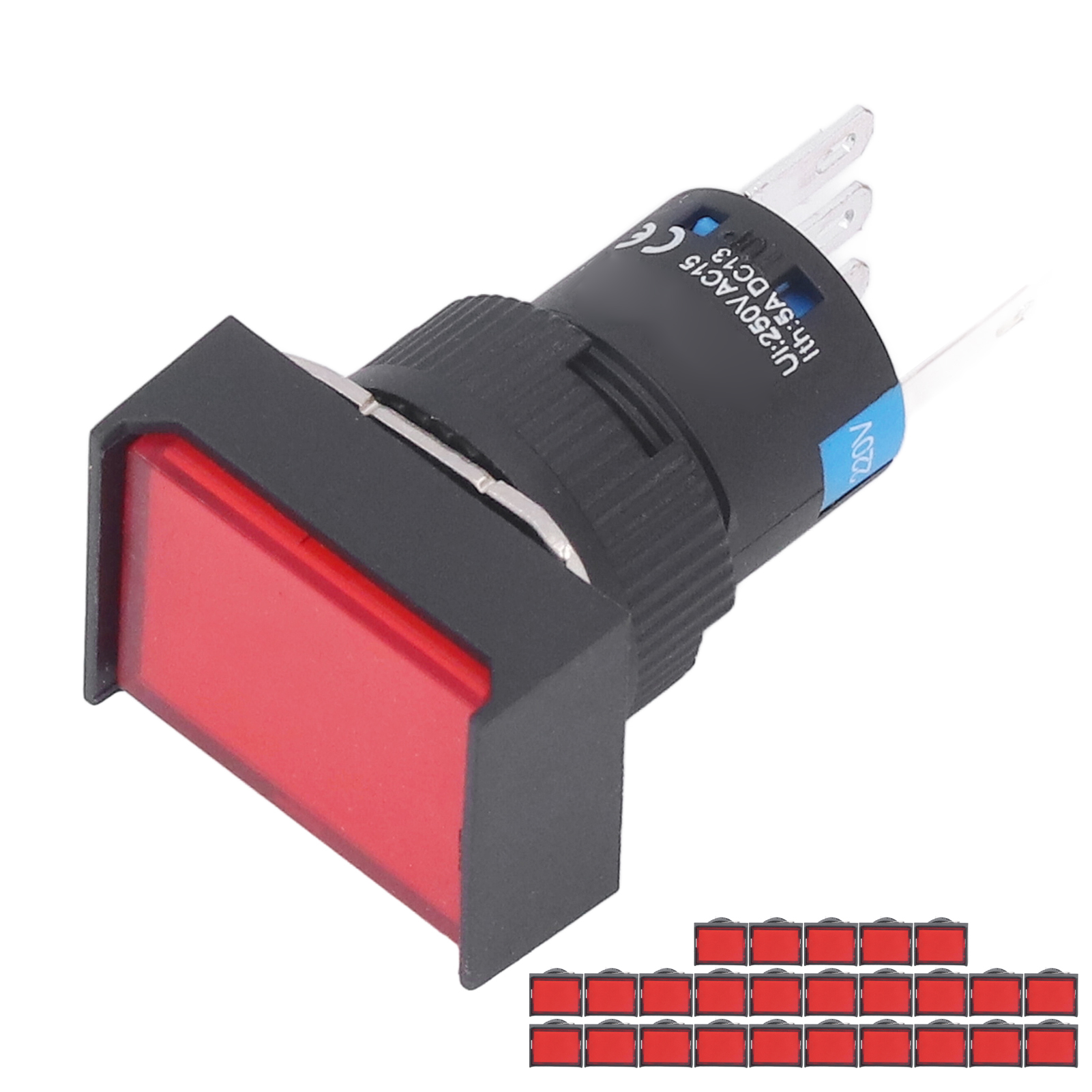25 Stück Momenttaster, Selbstverriegelnd, Rechteckig, Mit Leuchte, 220 V, Bem‑la16‑11ds‑j, 16 Mm, Rot