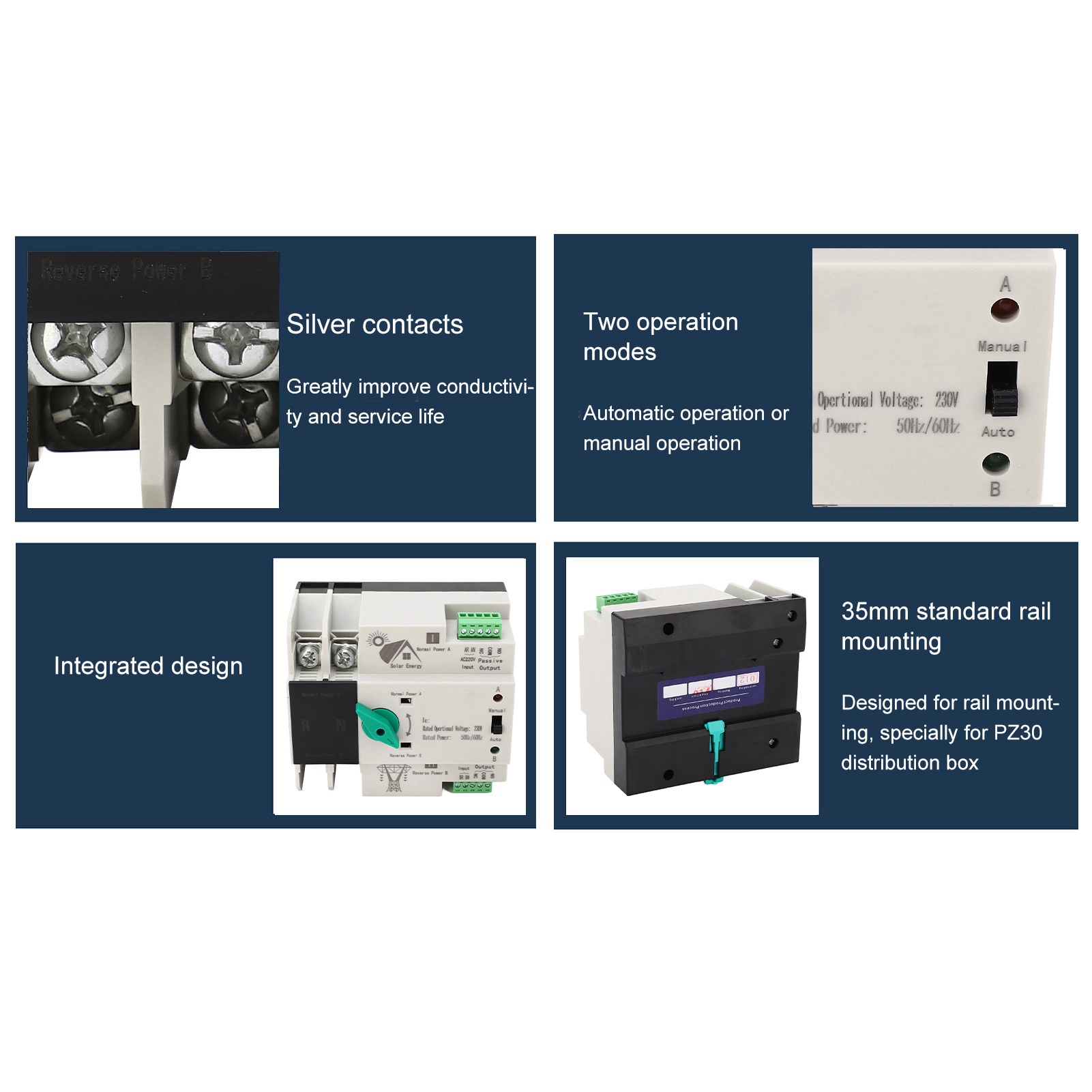 Automatischer Dual-power-umschalter 2p Mit Millisekunden-schnellschaltsteuerung, Ac 230 V, 50/60 Hz, Pv Auf Netz 100 A