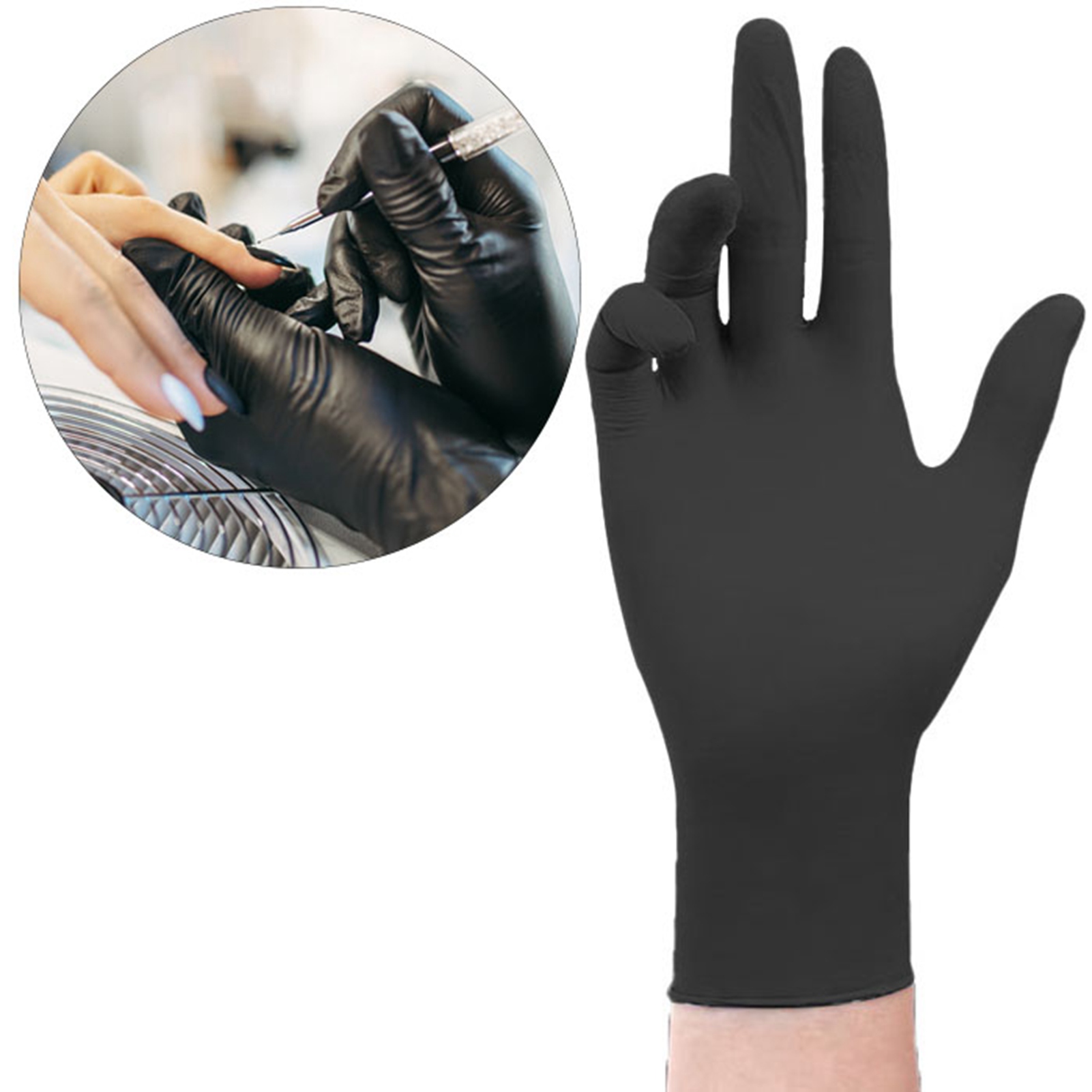 100 Stück Nitrilhandschuhe, Hochelastisch, Verdickt, Inspektionshandschuhe, Untersuchungshandschuhe, Handschutz, Mittelgroß, Schwarz
