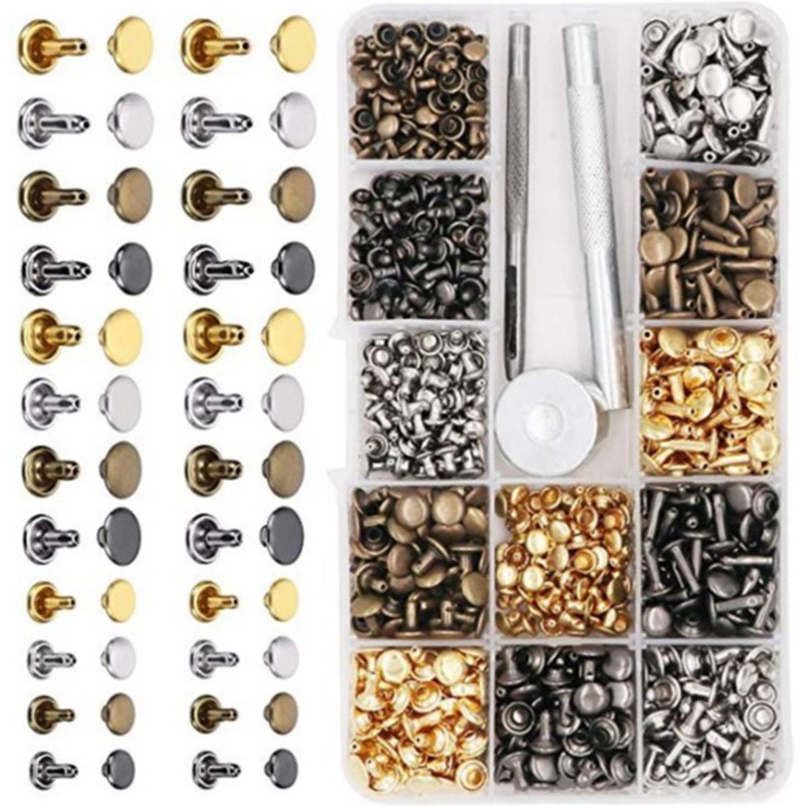 Doppelseitiges Nietset, Metallnieten, Bindenieten, Schraubensortiment Mit Lochzange, 4 Farben