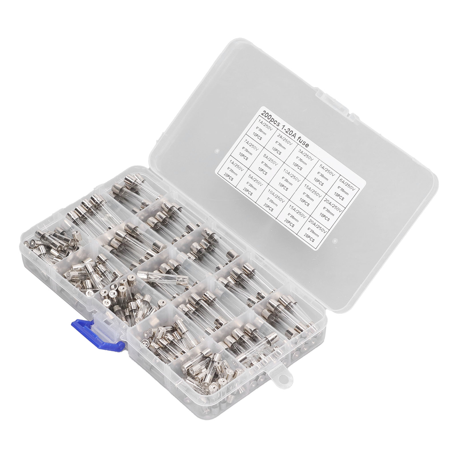200-teiliges Sortiment An Glassicherungen Für Pkw, Wohnmobile, Boote Und Lkw (5 X 20 Mm, 6 X 30 Mm, 250 V)