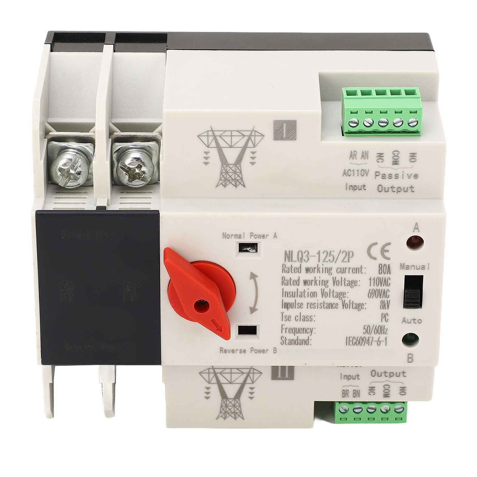 Ac110v 80a Automatischer Dual-power-umschalter Mit Schneller Reaktionszeit, Geeignet Für Einkaufszentren Und Fabriken (2-polig)