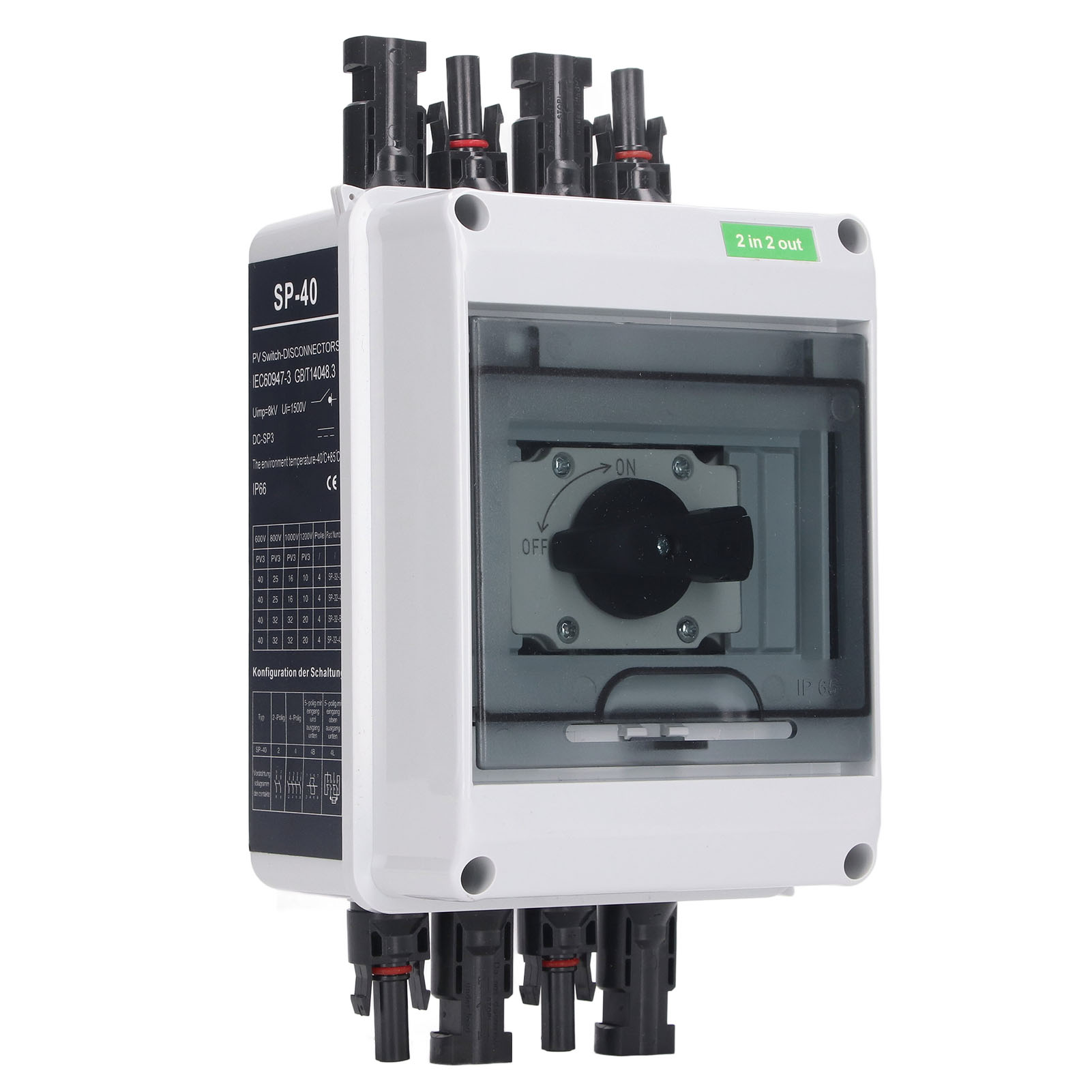 Dc1000v 32a Solar-trennschalter 2 Eingänge 2 Ausgänge Photovoltaik-isolatorschalter Für Wechselrichter-kombinationsbox