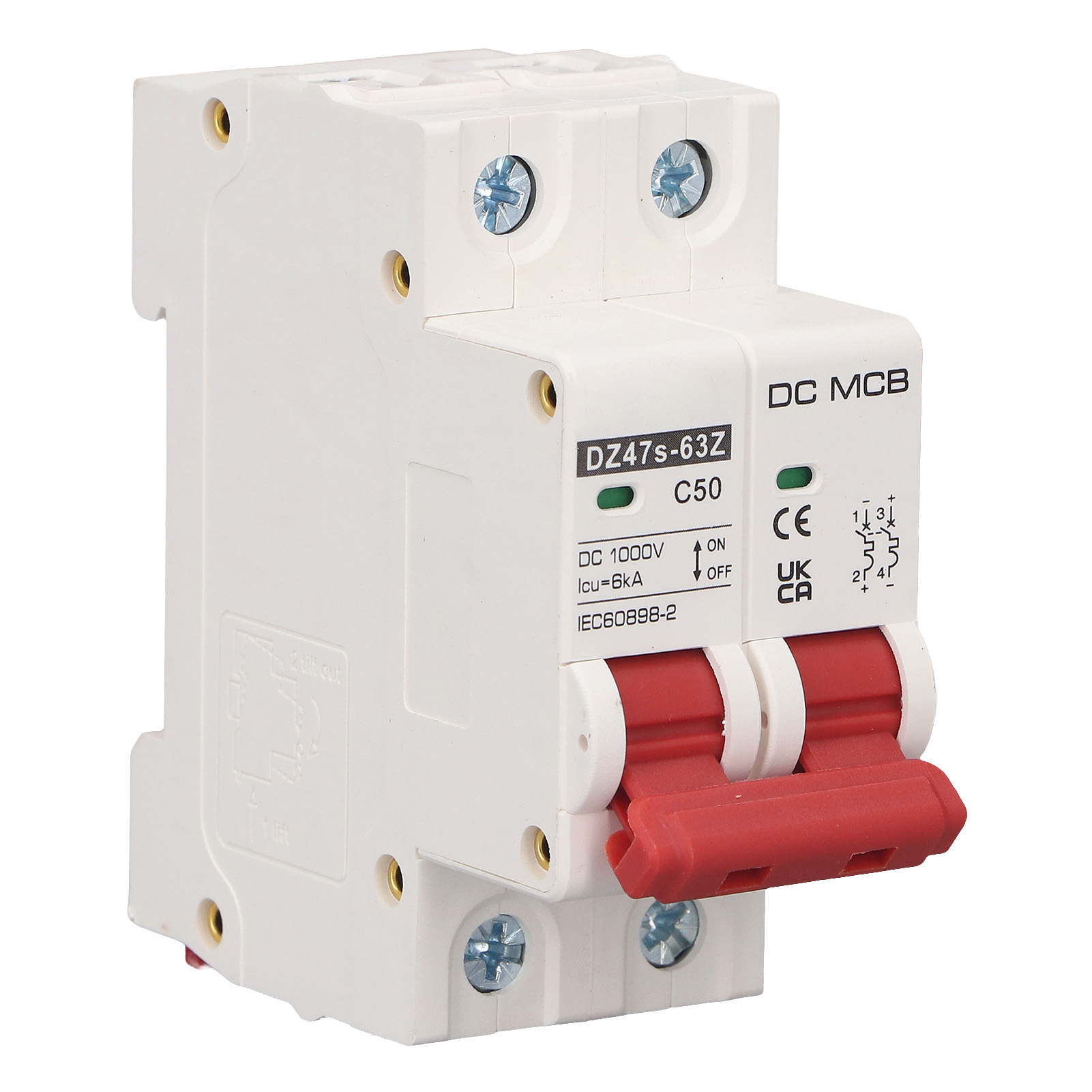 Sg Dc Miniatur-leistungsschalter 2p 50a Dc1000v 6000a Abschaltvermögen Din-schienenmontage Für Solar-pv-systeme Dz47s 63z C50