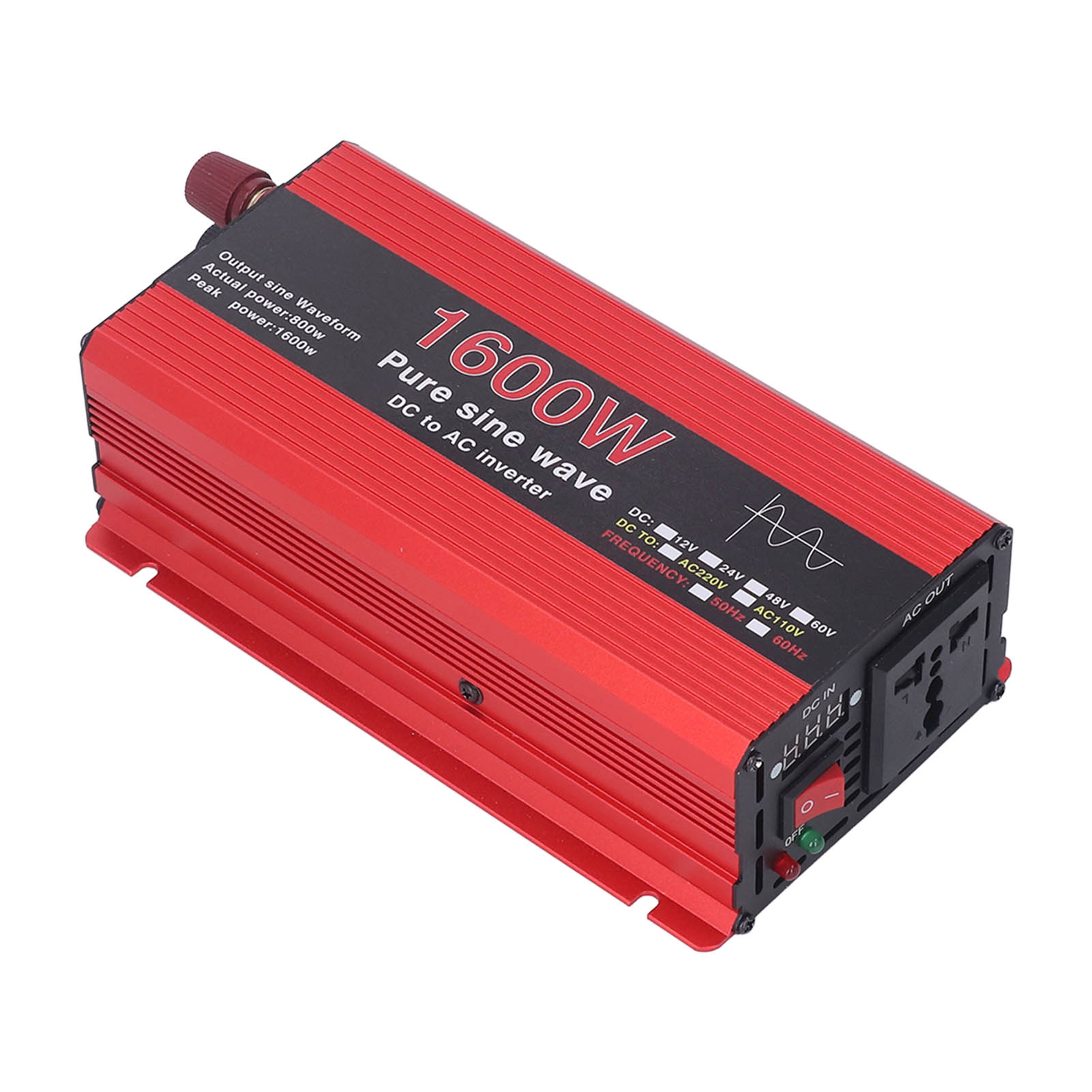 Reiner Sinus-wechselrichter 1600w, Schutzgehäuse Aus Aluminiumlegierung, Solar-außenwechselrichter Für Fahrzeuge Und Schiffe (dc12v Auf Ac220v)
