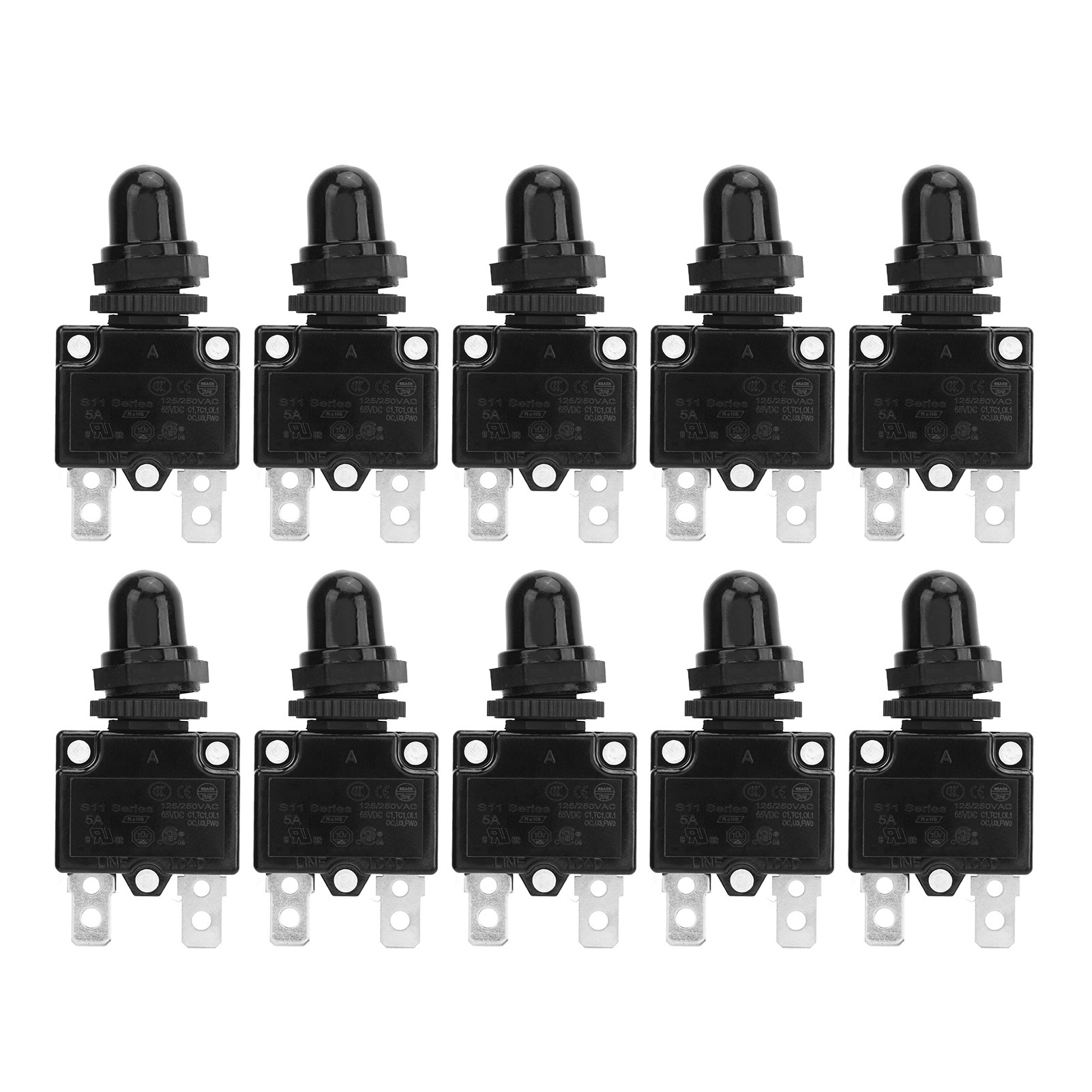 10er-set 125–250 V Ac, 65 V Dc, 5 A Handreset-relais Mit Silberkontakten, Pc-gehäuse, Überlastschutz Mit Wasserdichter Kappe