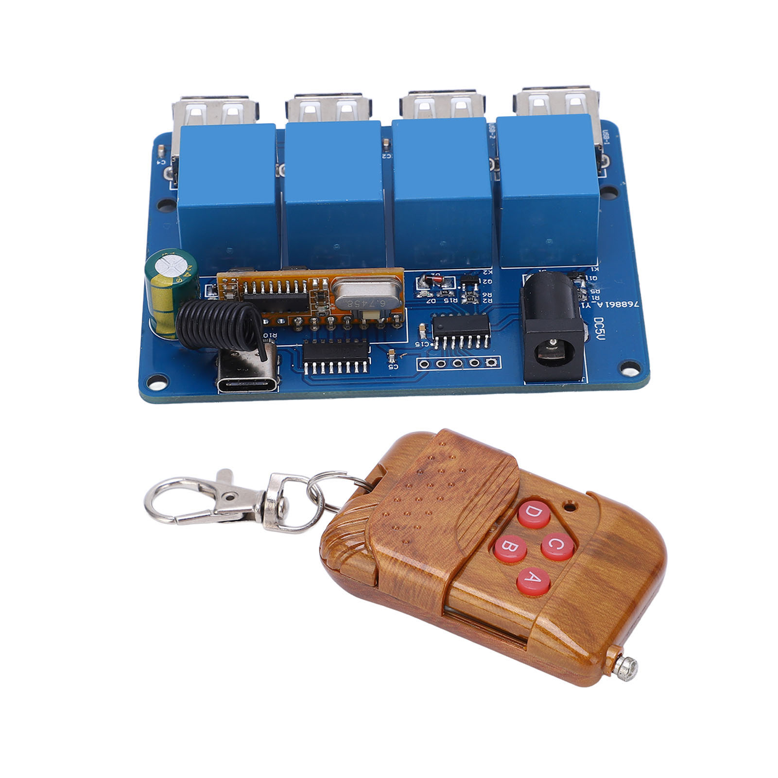 Netzteilmodul Mit 4 Kanälen, 5 V Dc, Dc2.1 Typ-c-eingang, Usb-ausgang Und Fernbedienung