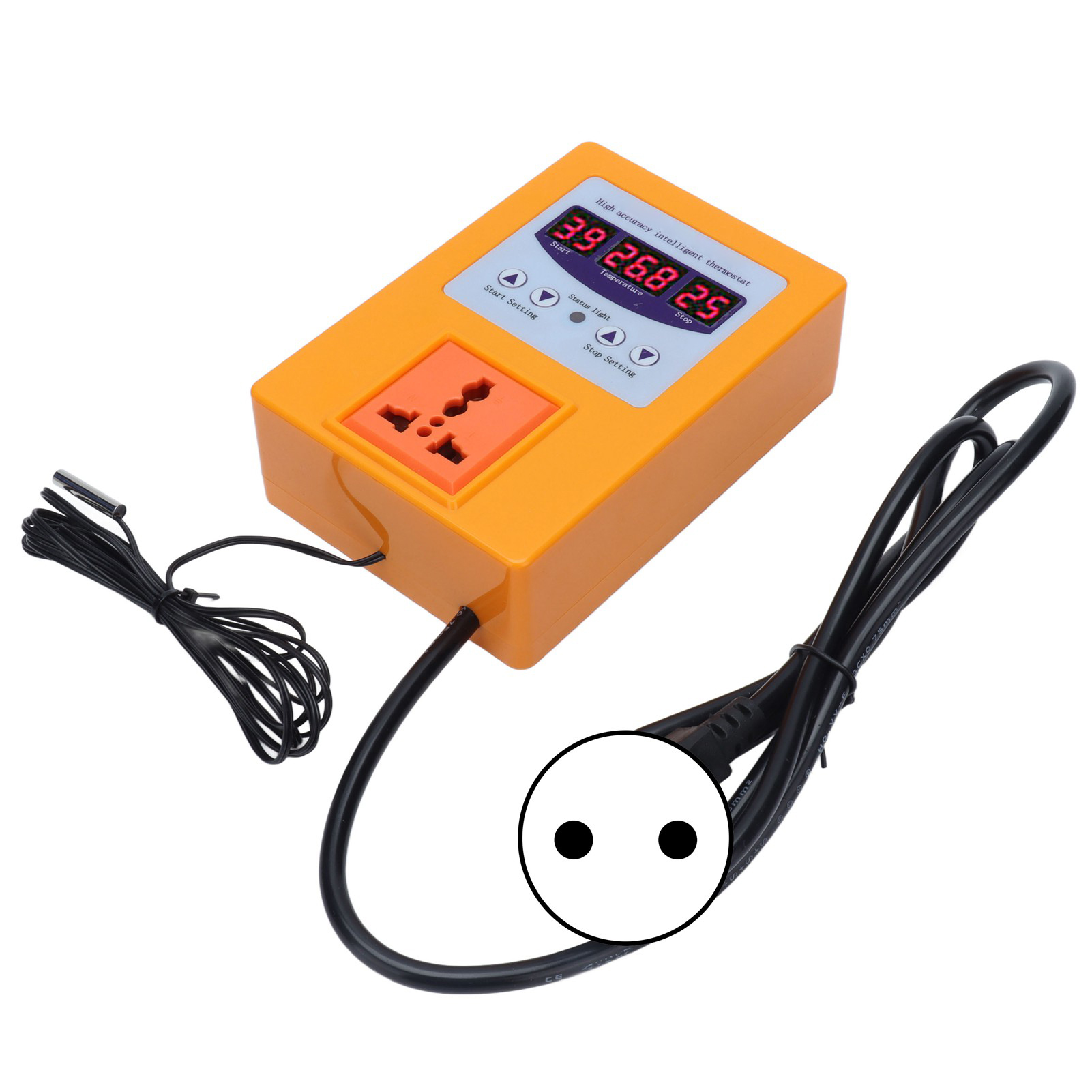 Temperaturregler Mit Digitalanzeige, Thermostat, Temperaturregler Mit Sensor, Ac110–240 V, Eu-stecker, Orange