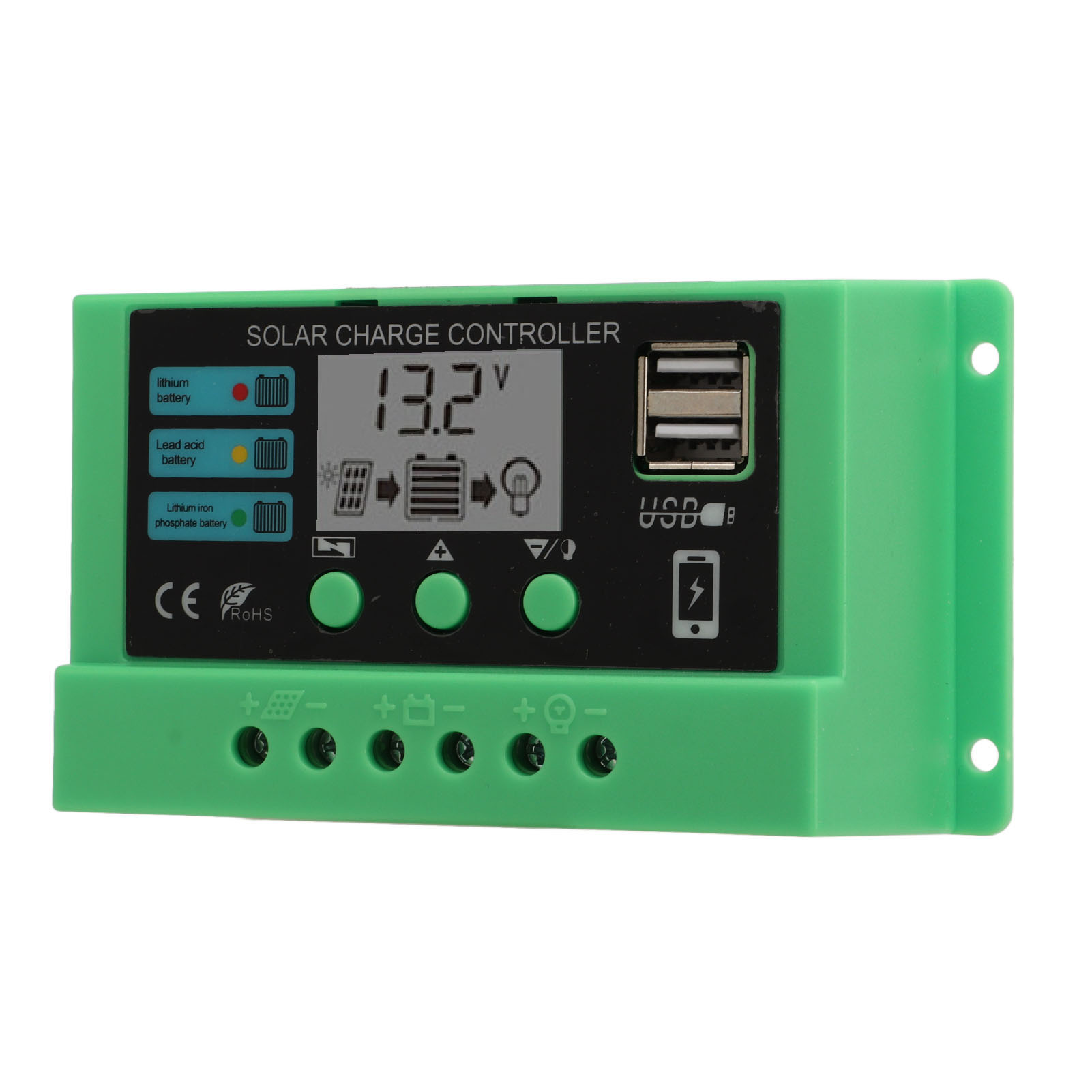 Solar-laderegler Mit Pwm-panel, Einstellbarem Lcd-display, 12 V/24 V, Grünes Gehäuse, 30 A