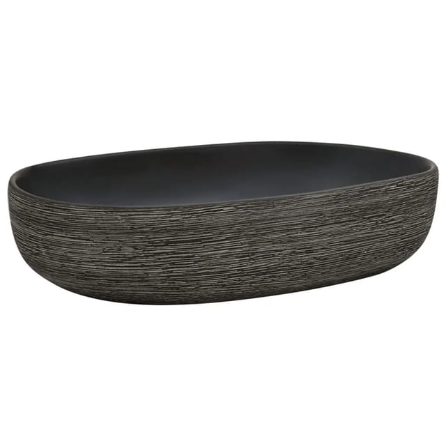 vidaXL Aufsatzwaschbecken Grau und Schwarz Oval 59x40x14 cm Keramik 155109