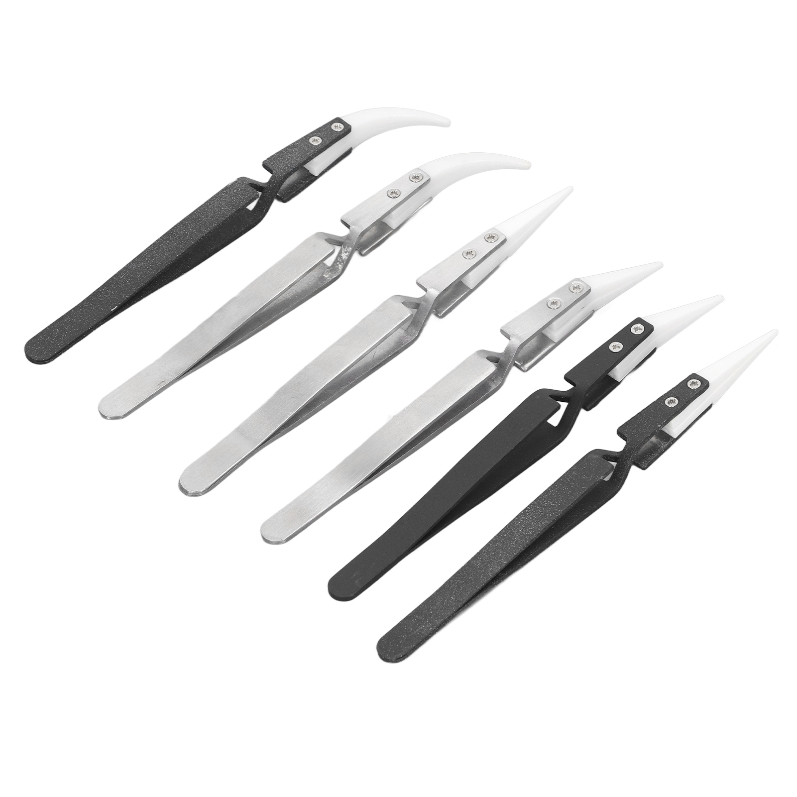 6-teiliges Set Antimagnetischer Lötpinzetten, Spitz Und Gebogen, Aus Edelstahl Und Keramik, Hitzebeständig