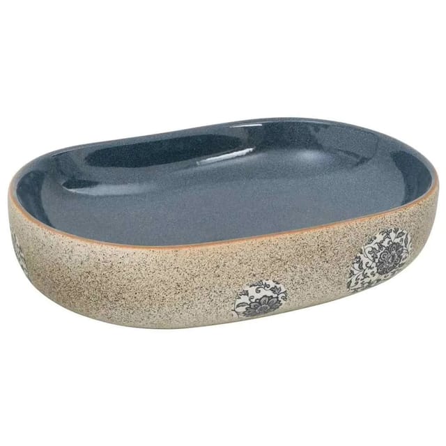 vidaXL Aufsatzwaschbecken Sandfarben Blau Oval 59x40x14 cm Keramik 155103