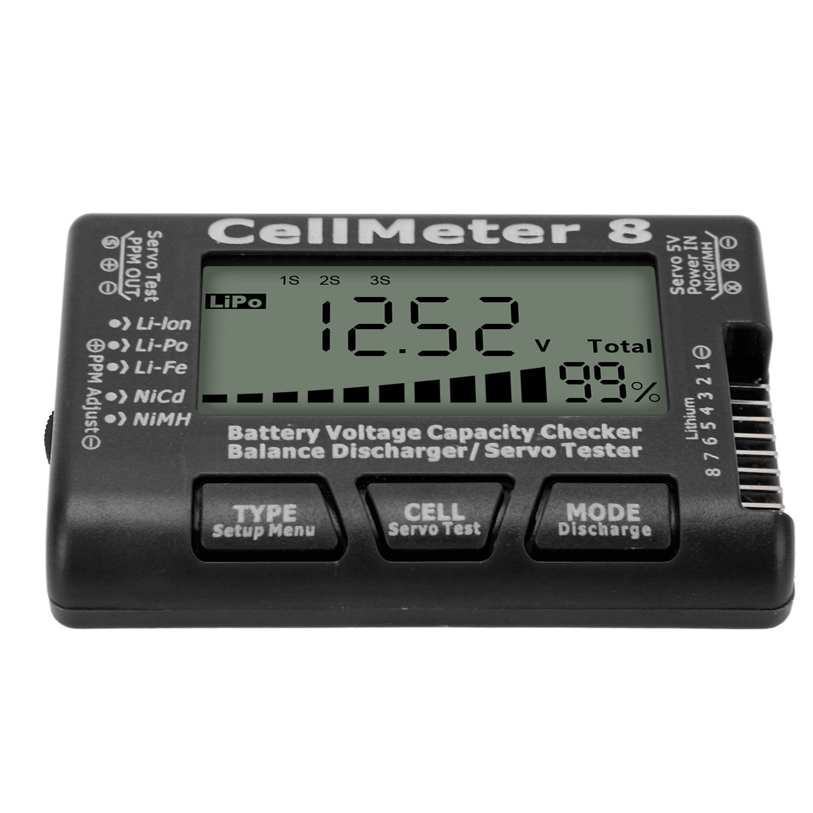 Digitaler Akku-kapazitätsprüfer, -tester, -detektor, -akku-balancer, -entlader, Servo-tester Für Lipo-akkus, Schwarz