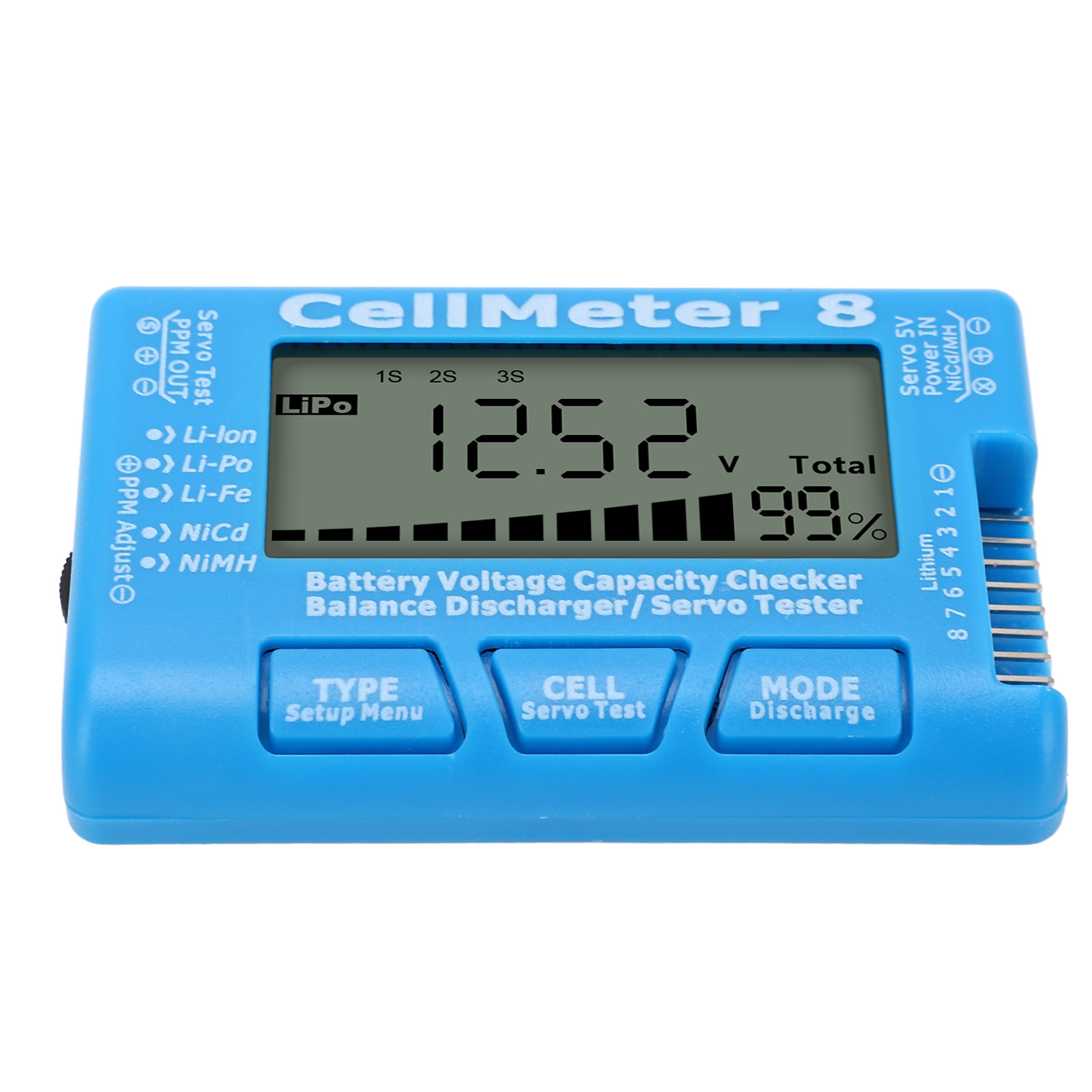Digitaler Akku-kapazitätsprüfer, Tester, Detektor, Akku-balancer, Entlader, Servo-tester Für Lipo-akkus (blau)