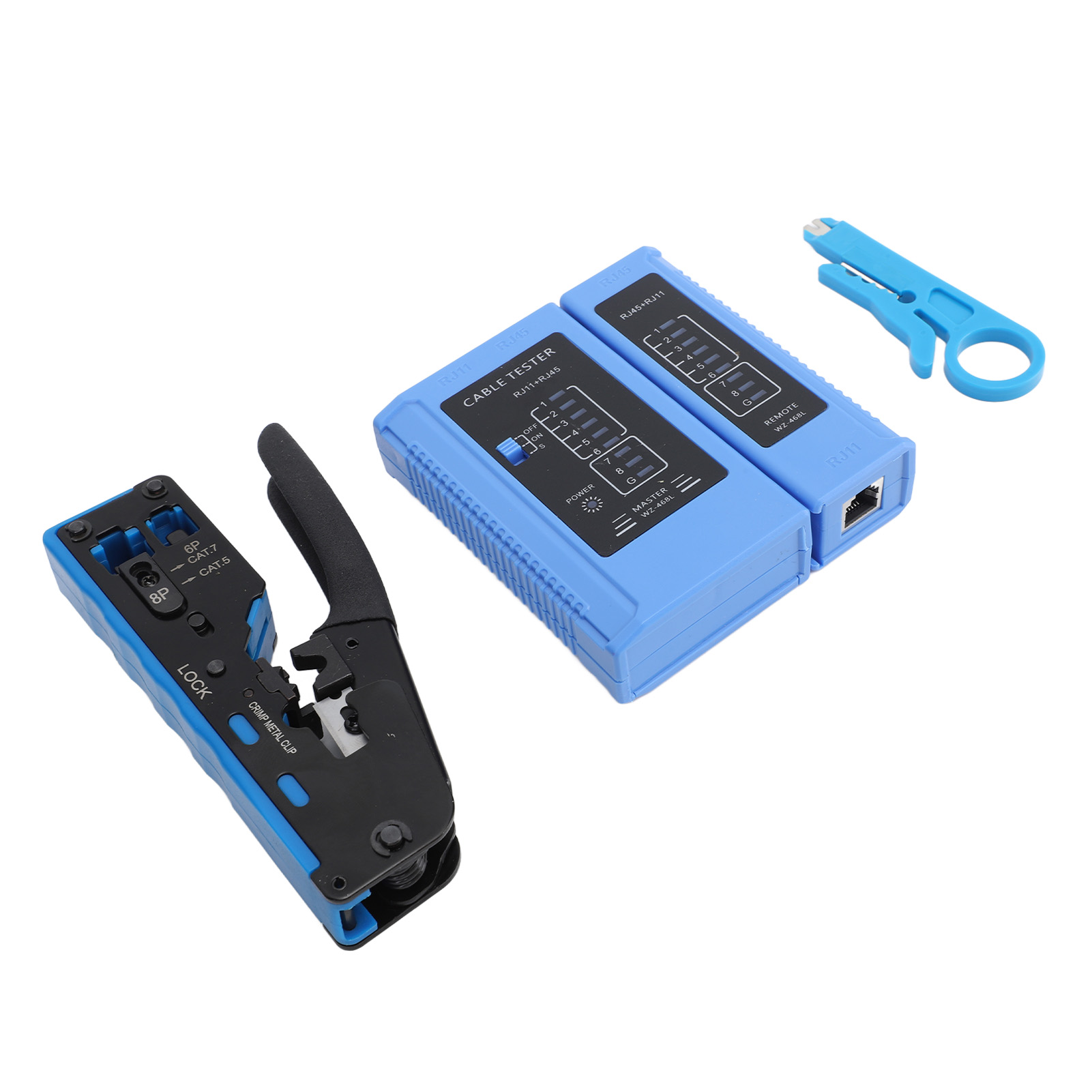 Rj45-crimpwerkzeug-set: Netzwerkkabel-crimp-, Schneid- Und Abisolierwerkzeug Mit Tester Für Cat5e, Cat6 Und Cat6a