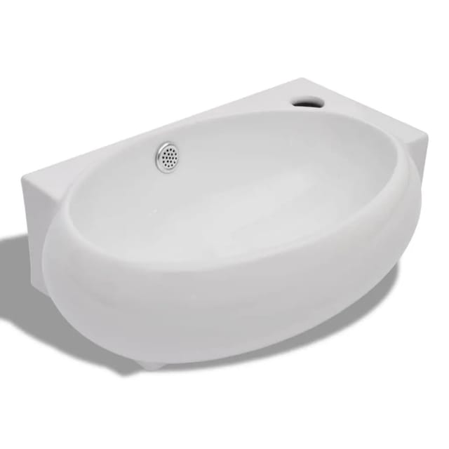 vidaXL Waschbecken mit Wasserhahn-Loch und Überlaufloch Keramik Weiß 140698