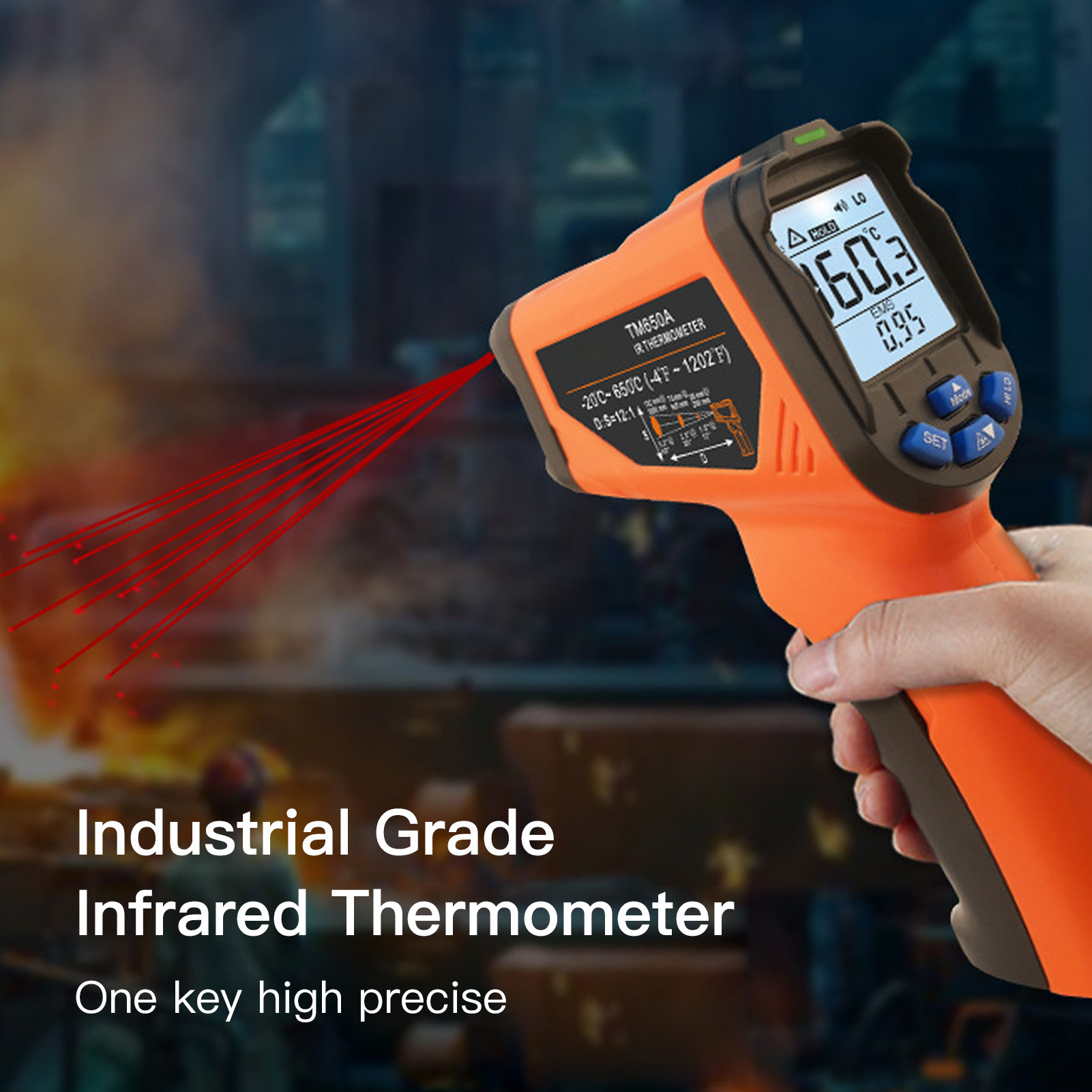 Infrarot-handthermometer, Berührungslos, Hochpräzise, Hintergrundbeleuchtetes Lcd-display, Industrielles Temperaturmessgerät