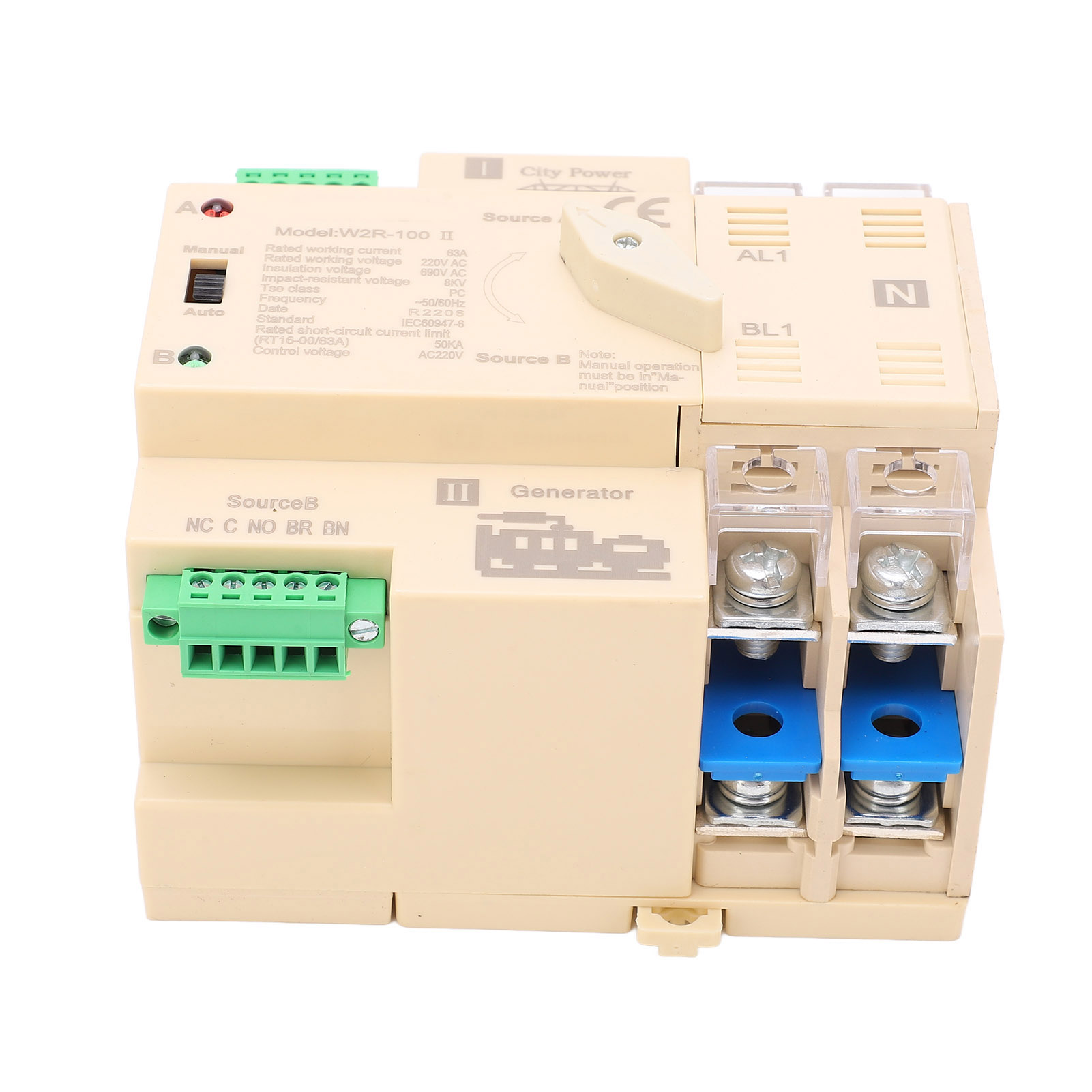Automatischer Dual-power-umschalter Mit Schnellsteuerung Und Anschlussklemme Für Wohnmobile, 2-polig, 63 A, 220 V