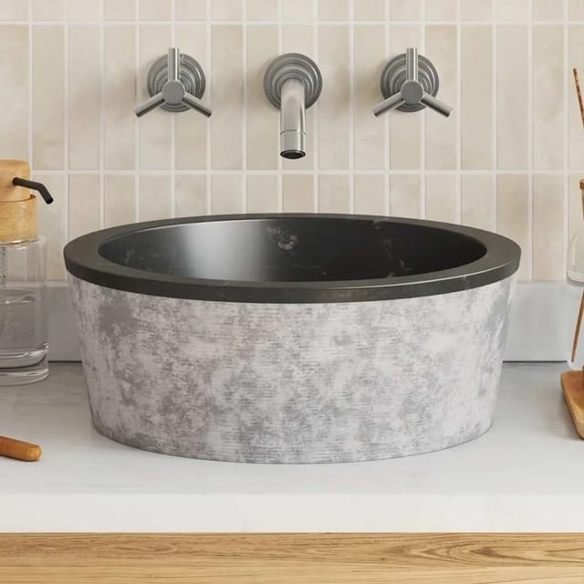 vidaXL Waschbecken Schwarz Ø40x15 cm Marmor 149178