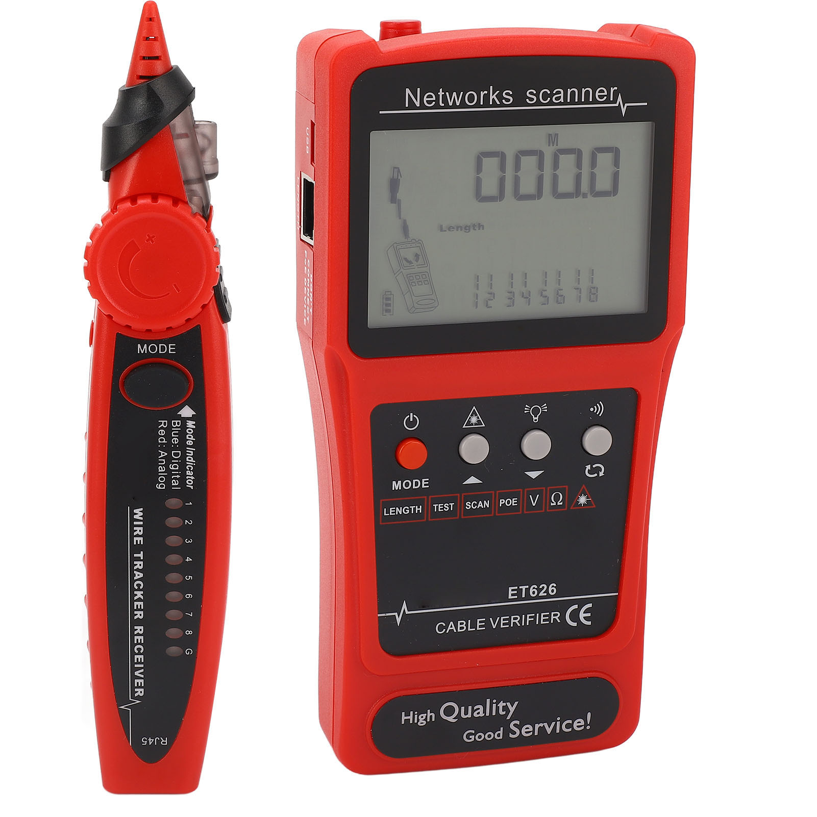 Multifunktionales Netzwerkkabel-tester- Und Tracer-kit Für Cat5- Und Cat6-ethernet-kabel Mit Rotem Lichtstift Und Poe-schaltungstest