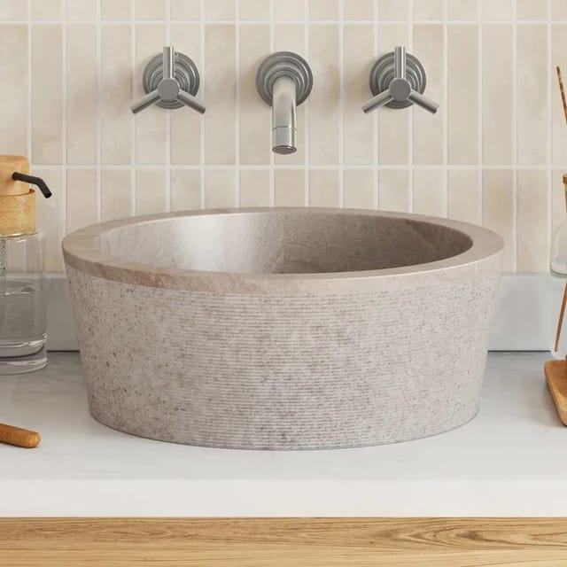 vidaXL Waschbecken Grau Ø40x15 cm Marmor 149179