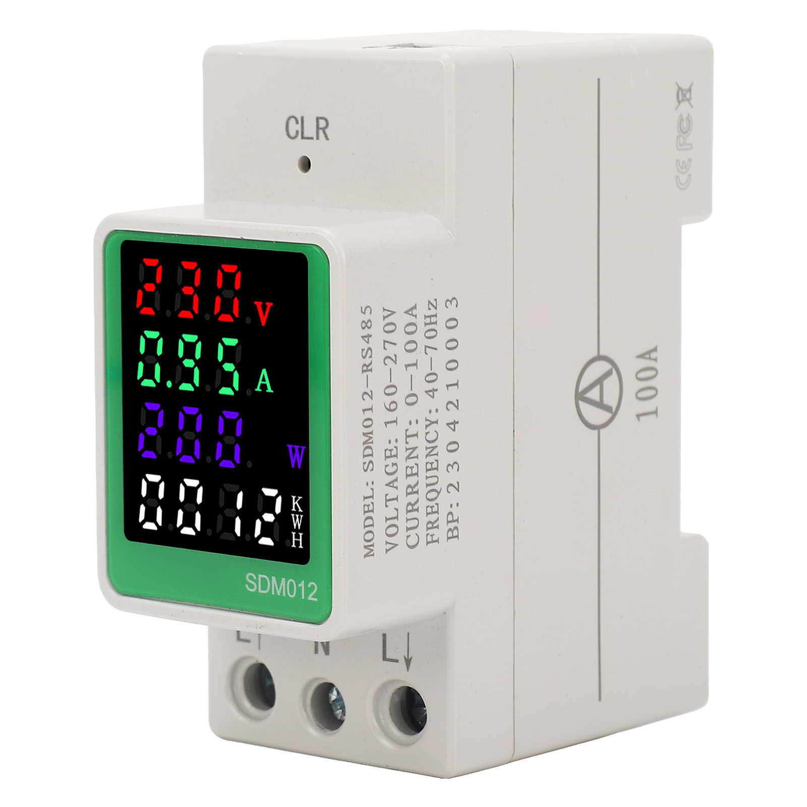 Digitales Led-farbdisplay, Strommessgerät Für Einphasigen Wechselstrom (strom, Spannung, Frequenz, Leistungsfaktor), Ac 230 V, 0–100 A, Rs485-anschluss