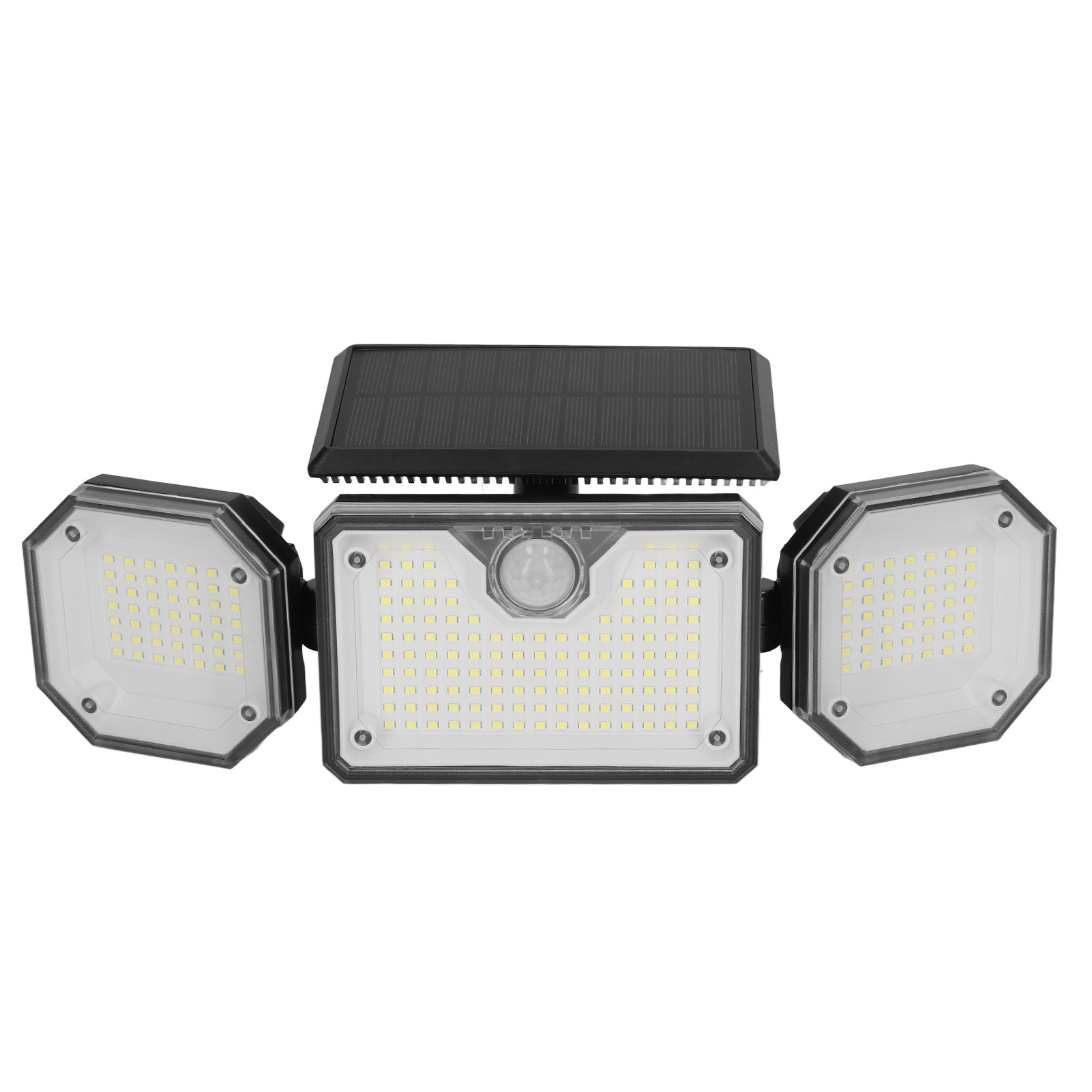 Solarbetriebene Außenleuchte Mit Bewegungsmelder, 3 Leuchtenköpfe, Ip65 Wasserdicht, Mit Fernbedienung Für Wege Und Zäune