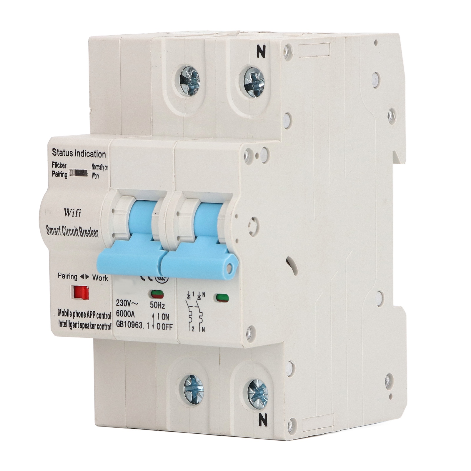 Wlan-leistungsschalter 2-polig, Din-schienenmontage, Fernbedienung, Intelligenter Leistungsschalter Mit Zeitverzögerungsfunktion, Ac 230 V, 63 A