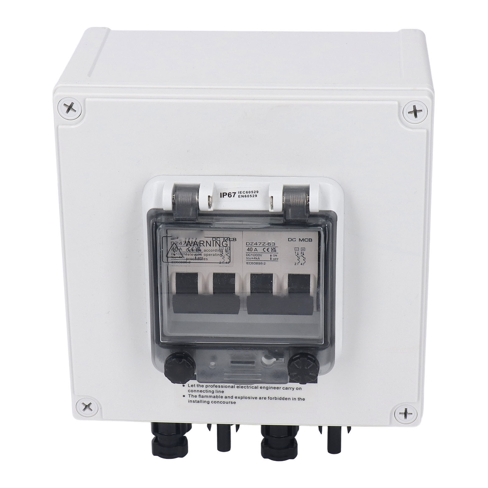 Pv-kombinationsbox Ip67 Wasserdichte Solar-kombinationsbox Mit 2 Stück 2p 40a Dc-leistungsschaltern