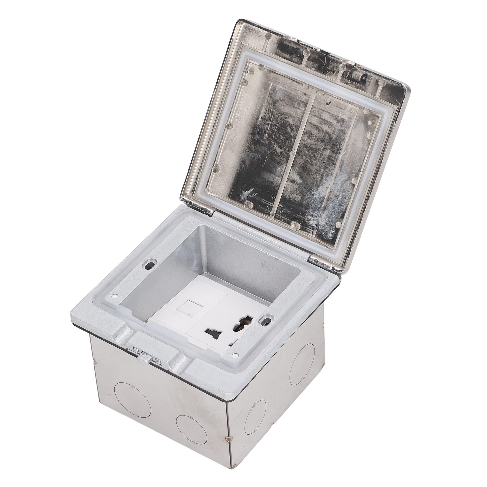 Bodensteckdose Aus Zinklegierung, Pc, Offene Ausführung, Wasserdicht, Verdeckt, Silberfarben, 250 V Ac