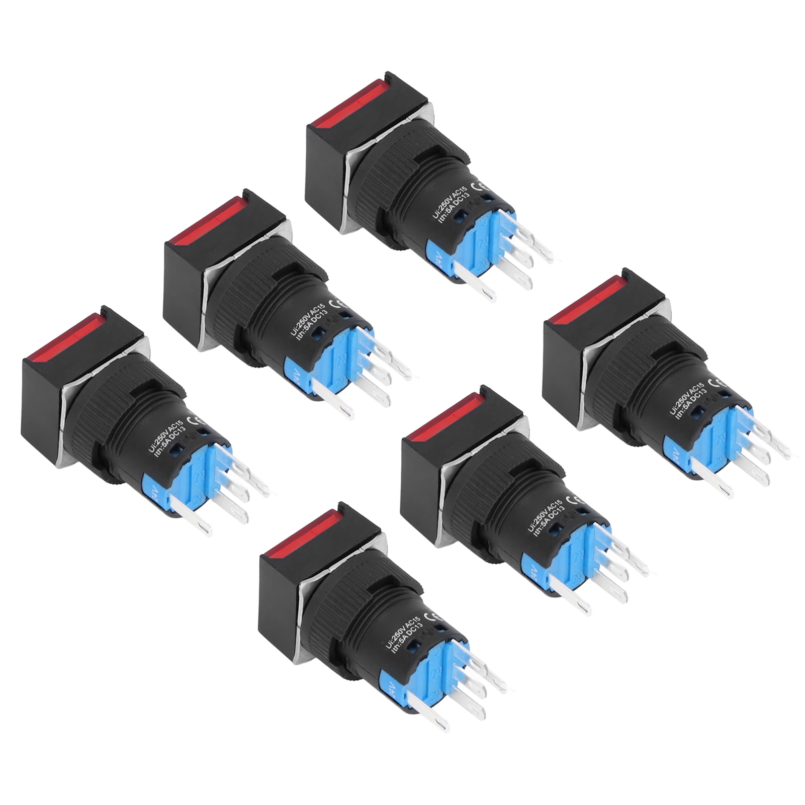 25 Stück Kleine, Selbstverriegelnde Quadratische Drucktaster Mit Beleuchtung, 16 Mm, 24 V, 5 A