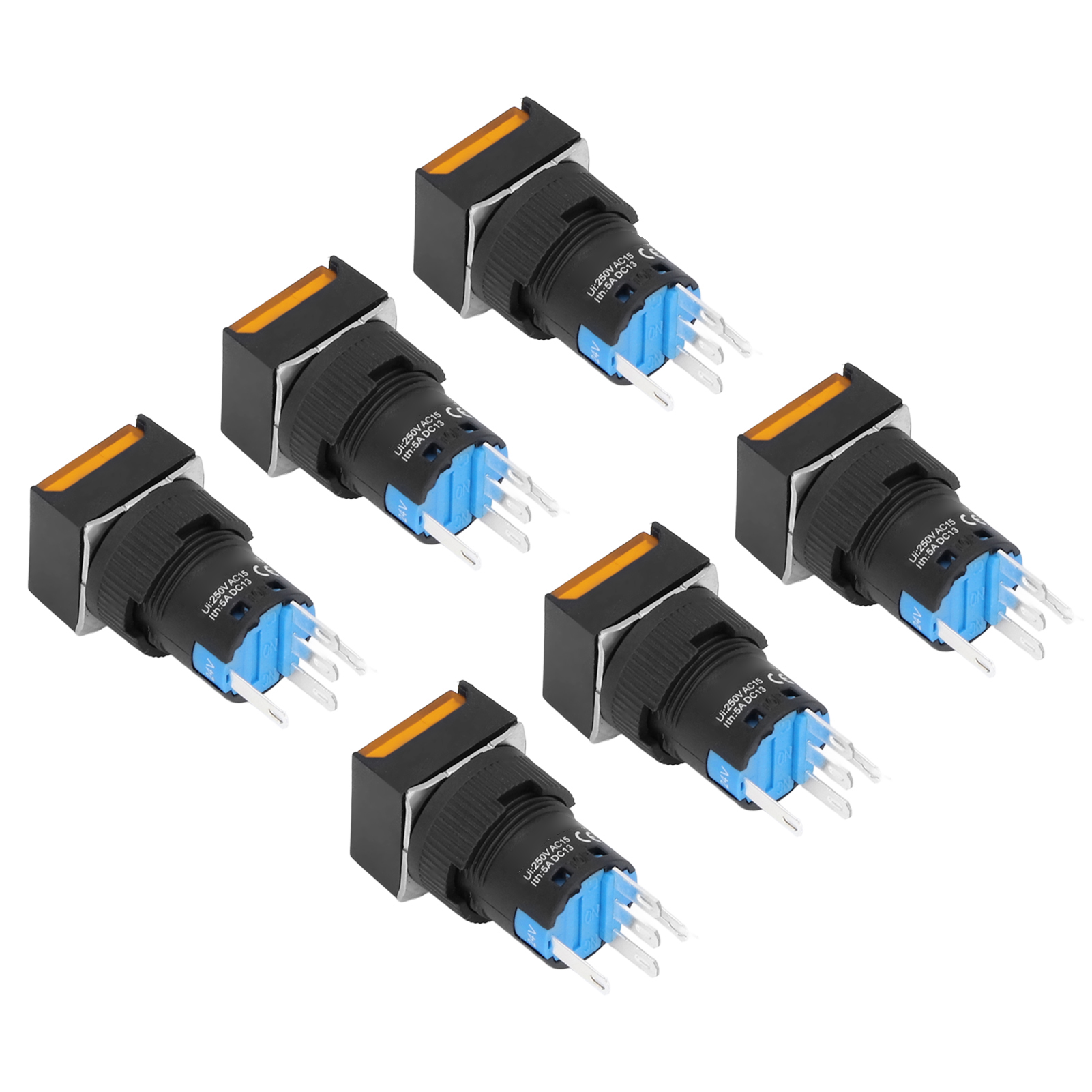 25 Stück Kleine, Selbstverriegelnde Quadratische Drucktaster Mit Beleuchtung, 16 Mm, 24 V, 5a, Gelb