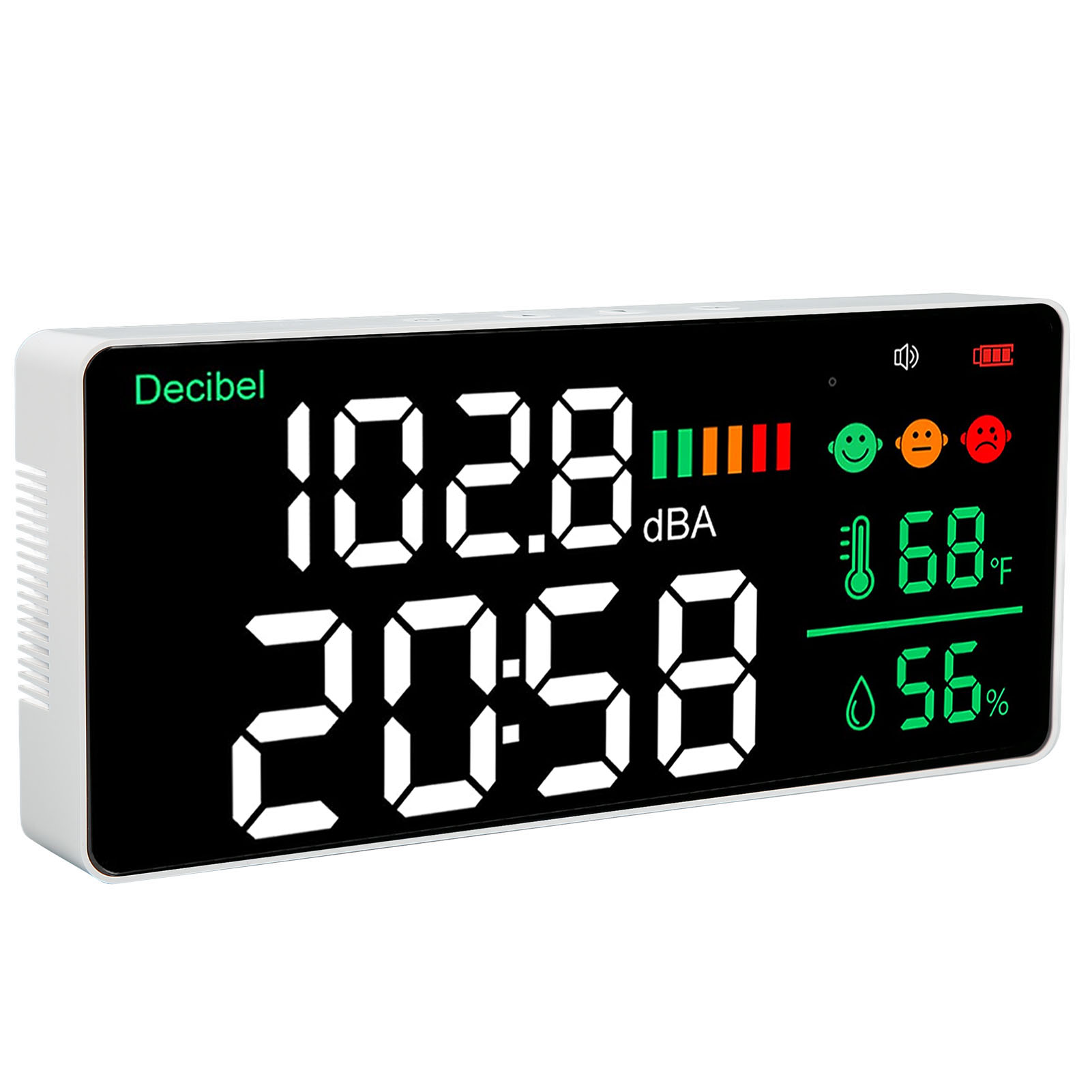 Dezibelmesser 30 Bis 130 Db, Wandmontage, Schallpegelanzeige, 11-zoll-led, Zeit-, Temperatur-, Feuchtigkeits- Und Geräuschmesser