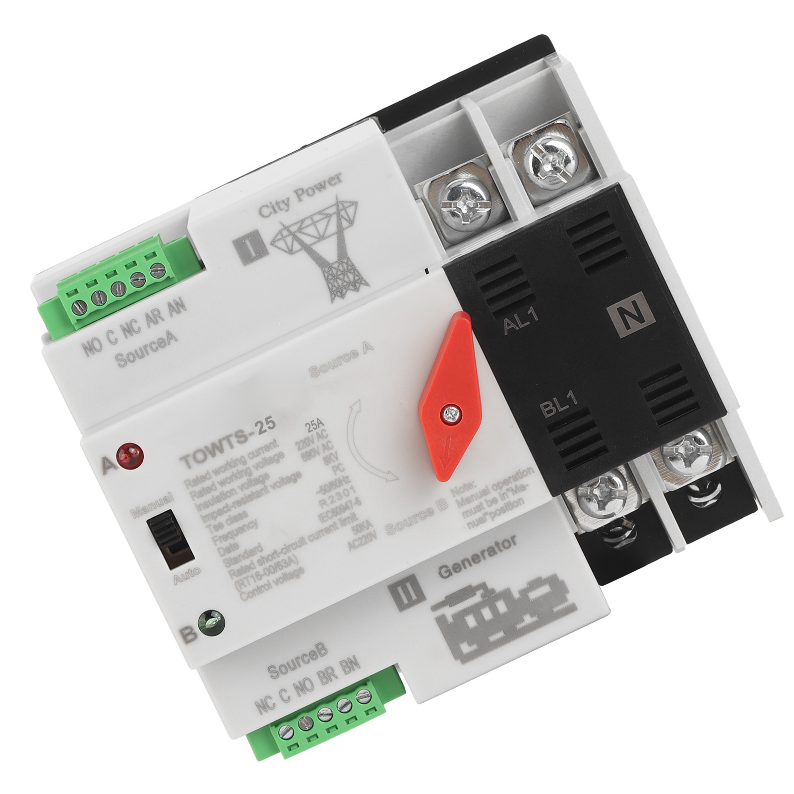 Automatischer Dual-power-umschalter 2p 8kv 2 Modi Stromumschalter Für Haus, Fabrik, Büro Ac 220v 25a