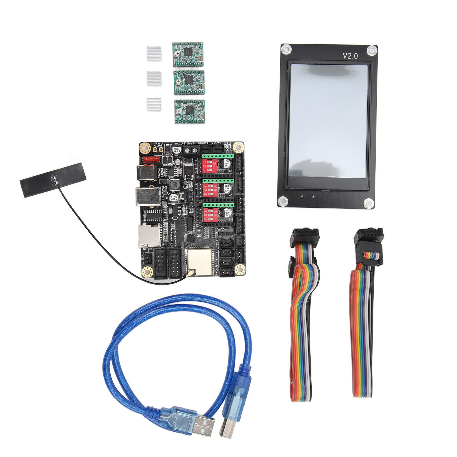 Cnc-graviermaschinen-steuerplatine, 32-bit-wlan-offline-controller Mit 3,5-zoll-touchscreen Und Schrittmotortreiber (12–24 V Dc)