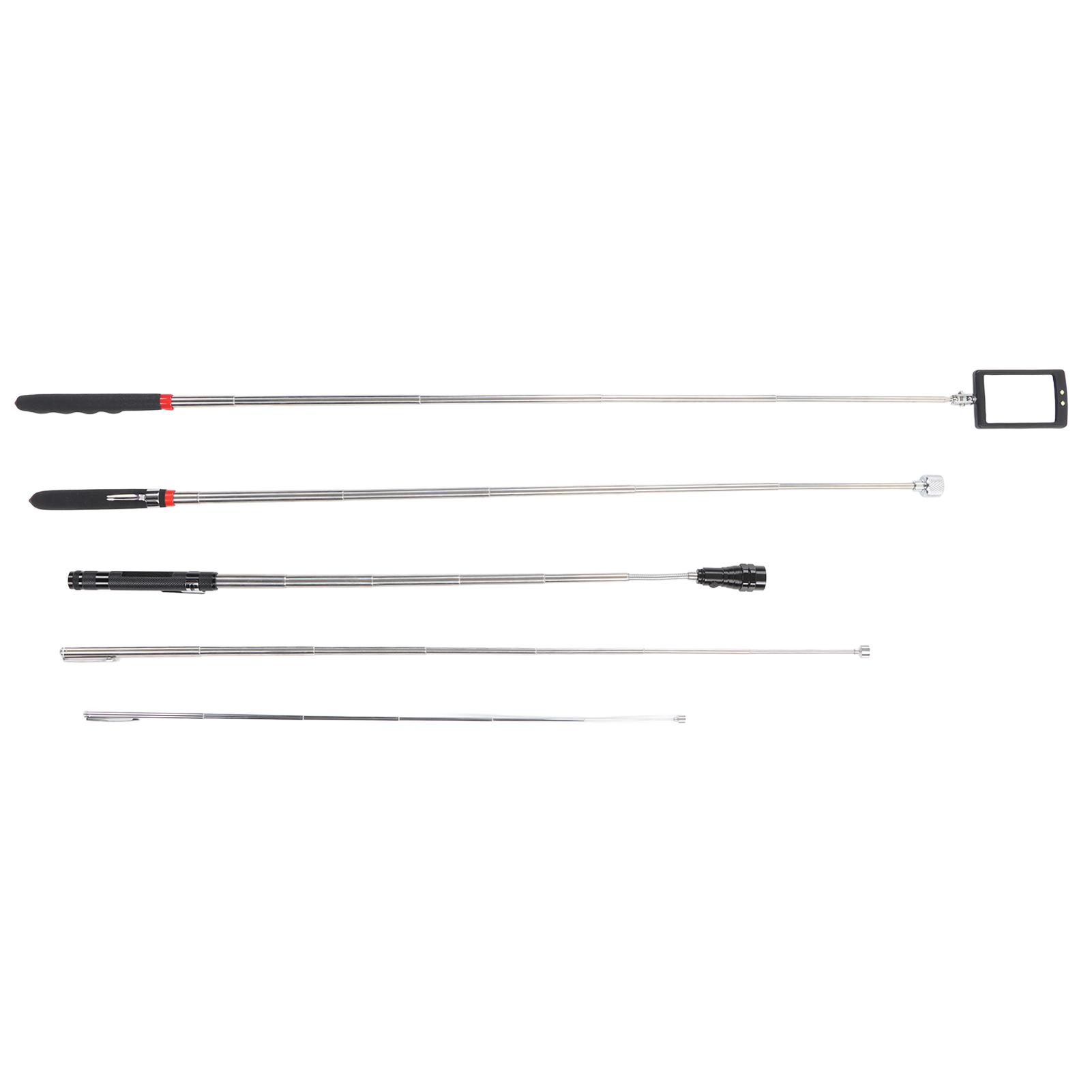 5-teiliges Teleskop-magnethebewerkzeug Aus Gummi Und Stahl, 1,5–3 Zoll, 15 Lb (ca. 3,8–7,8 Kg), Ausziehbarer Magnetstab Mit Spiegel Und Taschenlampe