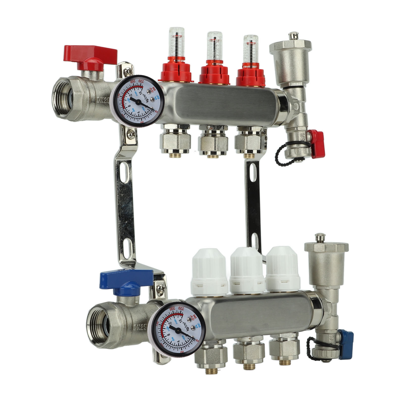 3-schleifen-fußbodenheizungsverteiler Mit Hochpräzisem Durchflussmesser Und Manometer (g1in-fußbodenheizungsverteiler-set)