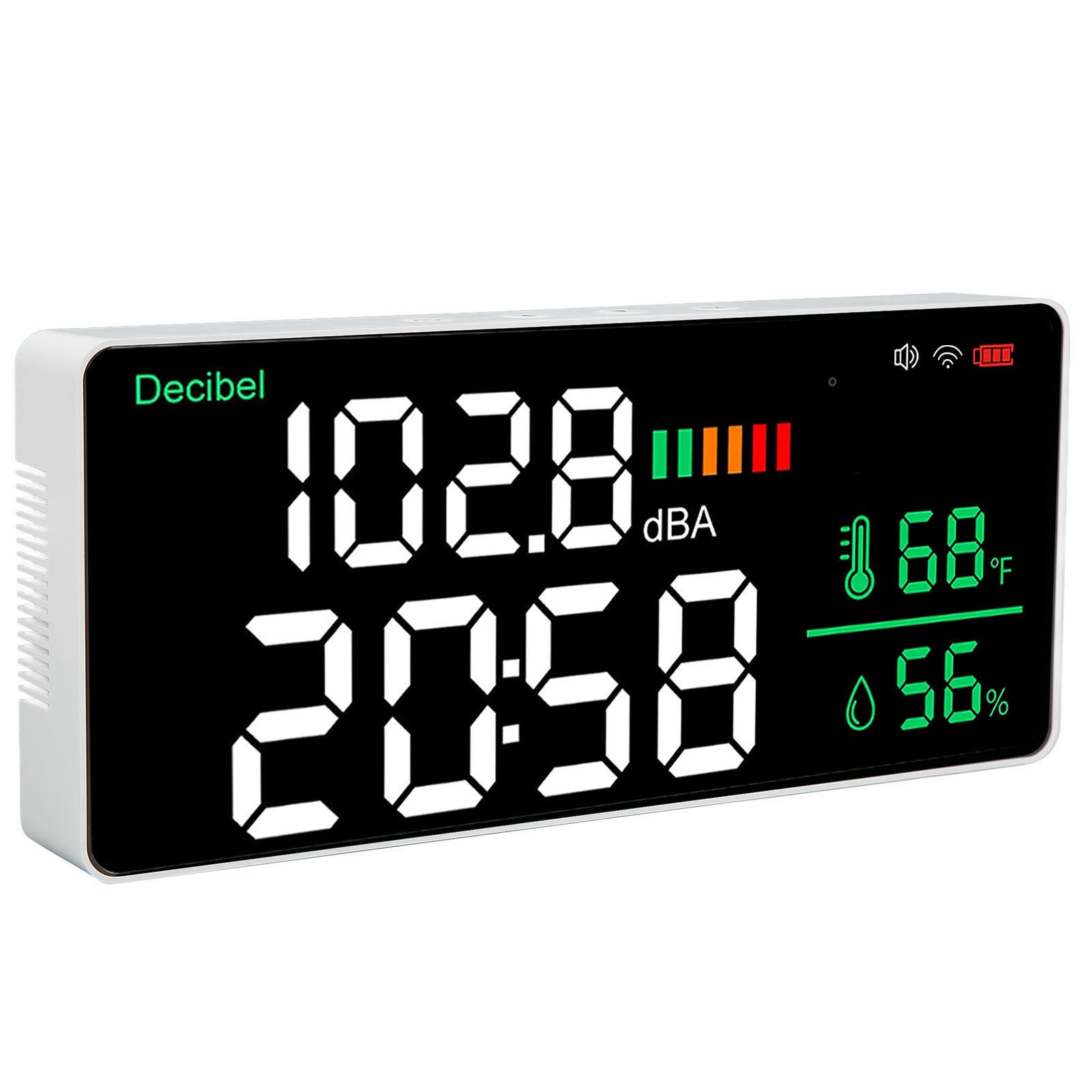 Led-dezibelmesser Mit 2,4-ghz-wlan-wandmontage, 11-zoll-led-anzeige Für Temperatur, Luftfeuchtigkeit, Zeit Und Schallpegel (für Tuya)