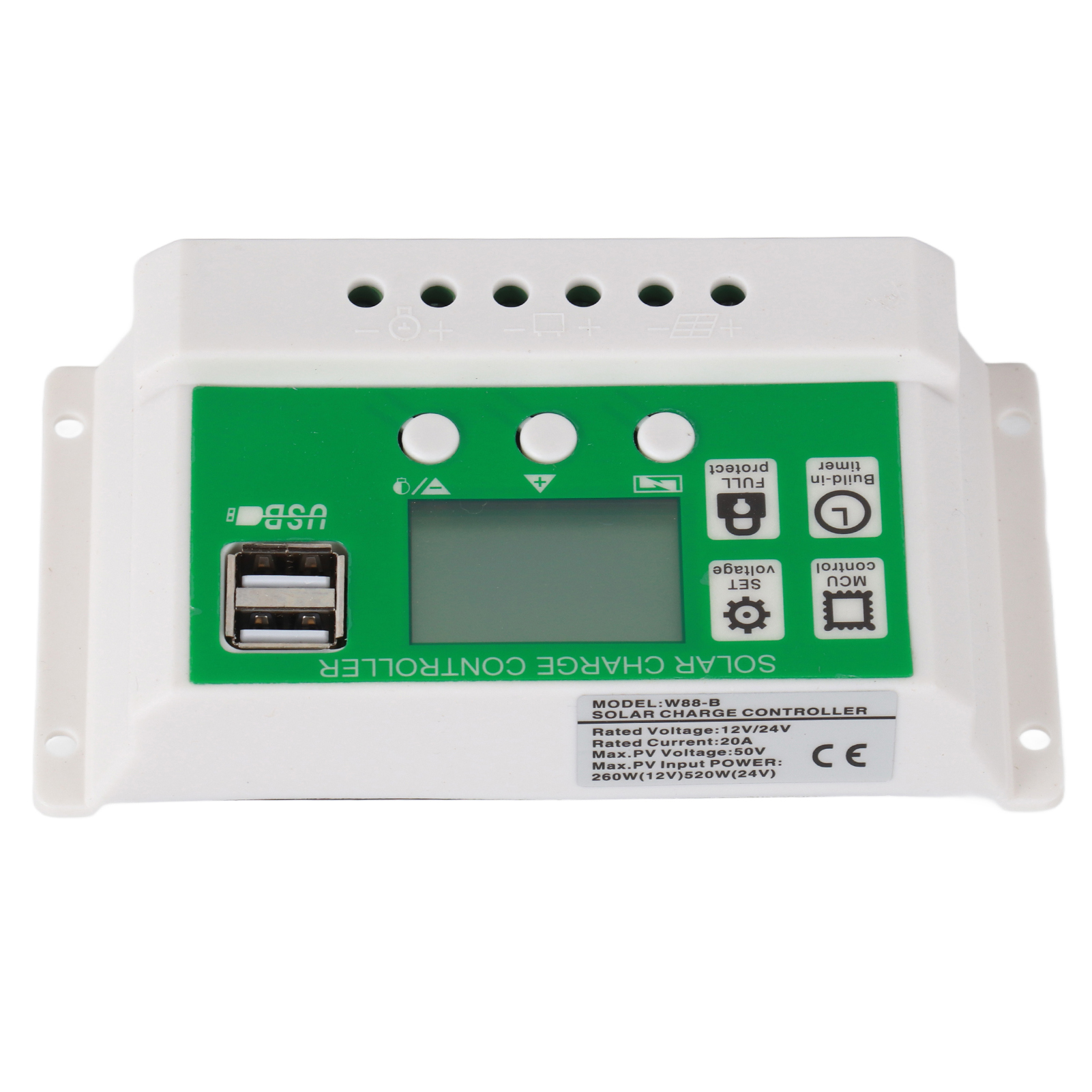 Pwm-solarladeregler Mit Automatischer Erkennung, Zwei Usb-anschlüssen Und Pv-kabel Für Den Heimgebrauch (24 V, 12 V, 20 A)