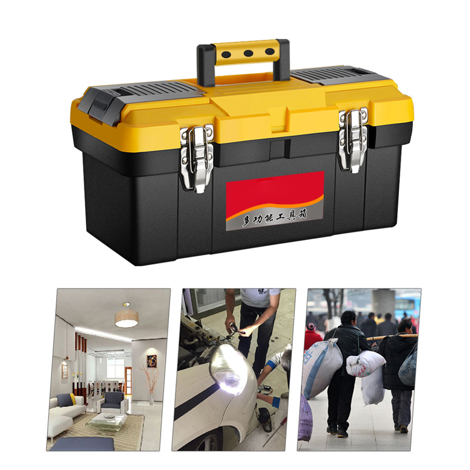 2-lagiger Werkzeugkasten, Tragbar, Für Elektriker, Heimwerkerbedarf, Aufbewahrung Von Werkzeugen, Kunststoff-organizer, 20 Zoll, Verstärkter, Hochwertiger Eisenverschluss, 45,5 X 24 X 20 Cm