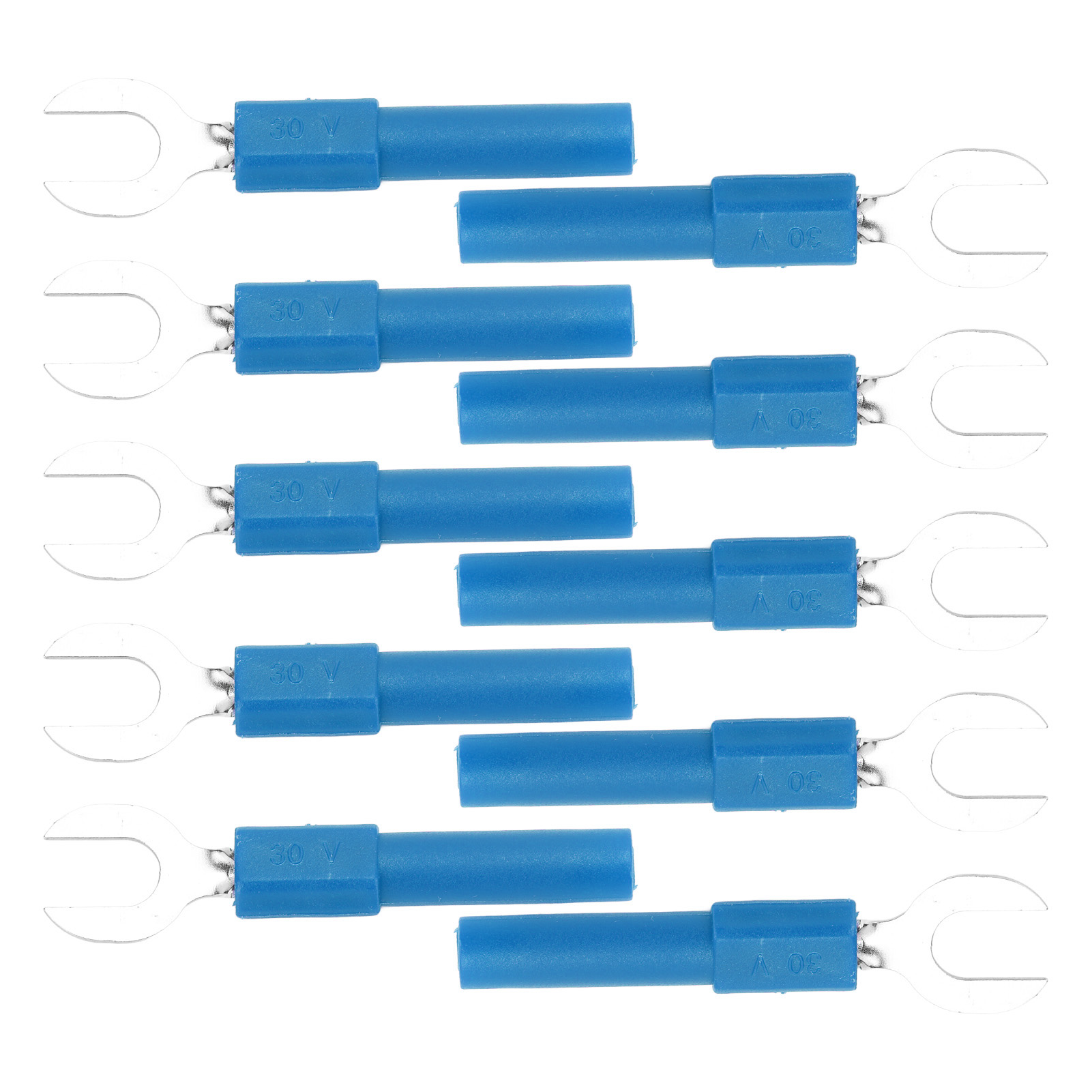 10 Stück Gabelkabelschuhe Aus Messing, 6 Mm Y-form, 4 Mm Bananenstecker, 30–60 V Ac, Max. 10 A, Blau