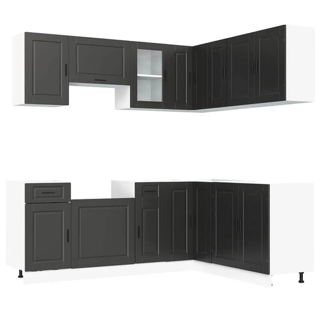 vidaXL 11 Tlg Küchenschrank-Set Porto Schwarz Holzwerkstoff 3314962