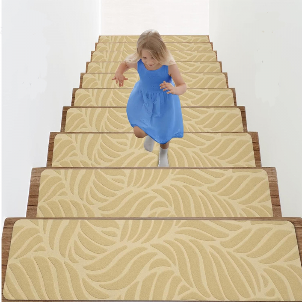 Rutschfeste Treppenstufenmatten Mit Kleberückseite, Geeignet Für Kinder, Senioren Und Kleinkinder, Beige, 10 Stück, 76 X 20 Cm