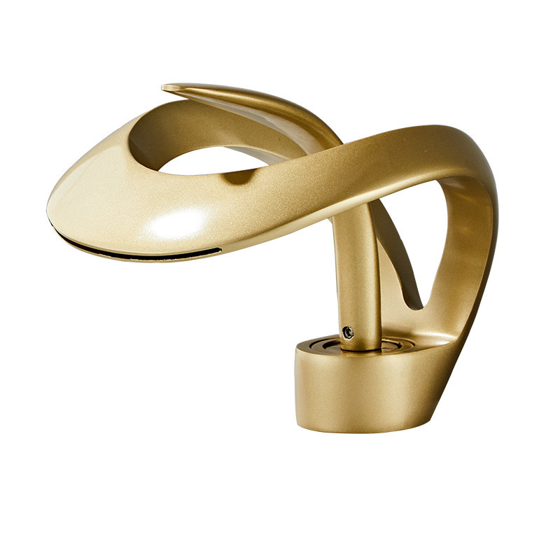Elegante Einloch-waschtischarmatur, Wasserfallarmatur Aus Massivem Messing, Einhebel-waschtischarmatur, Gebürstetes Gold