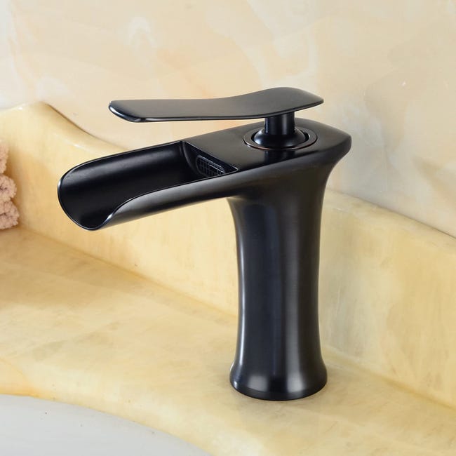 Schwarzer Wasserfall-waschtischarmatur, Badezimmer-mischbatterie, Wasserzulaufschlauch Nicht Im Lieferumfang Enthalten.