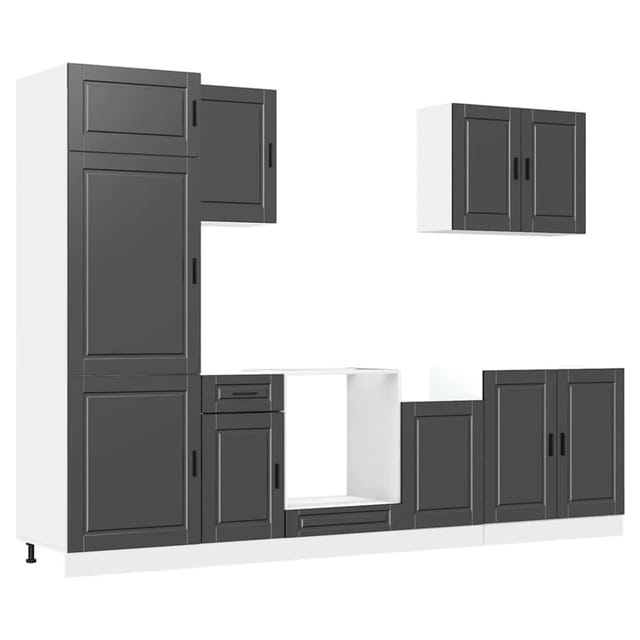 vidaXL 7 Tlg Küchenschrank-Set Porto Schwarz Holzwerkstoff 3314782